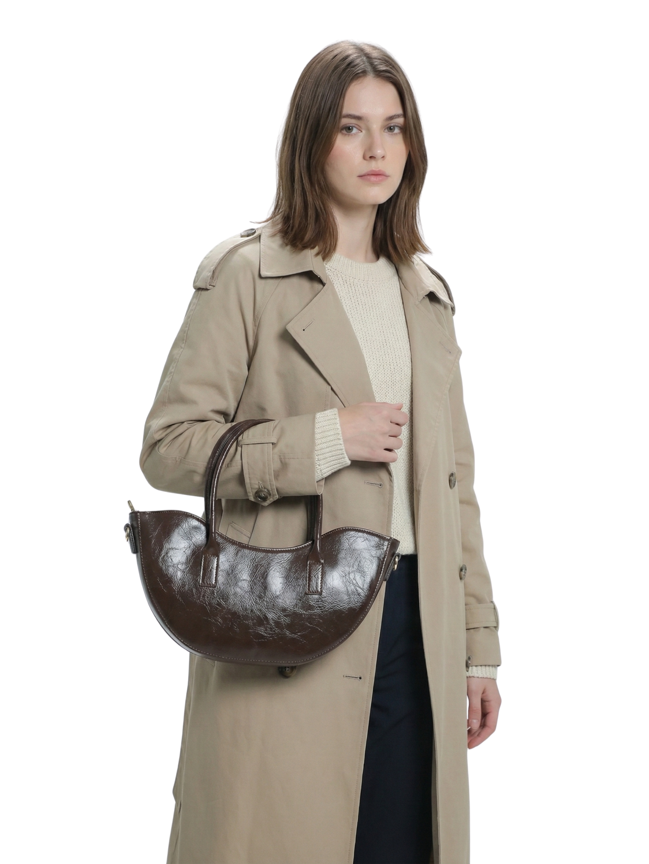 Brown Half Moon Shape with Handle Strap