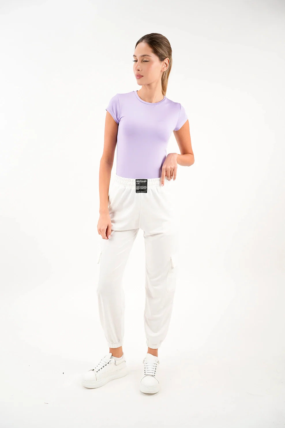 Crew Neck Basic Short Sleeved Purple