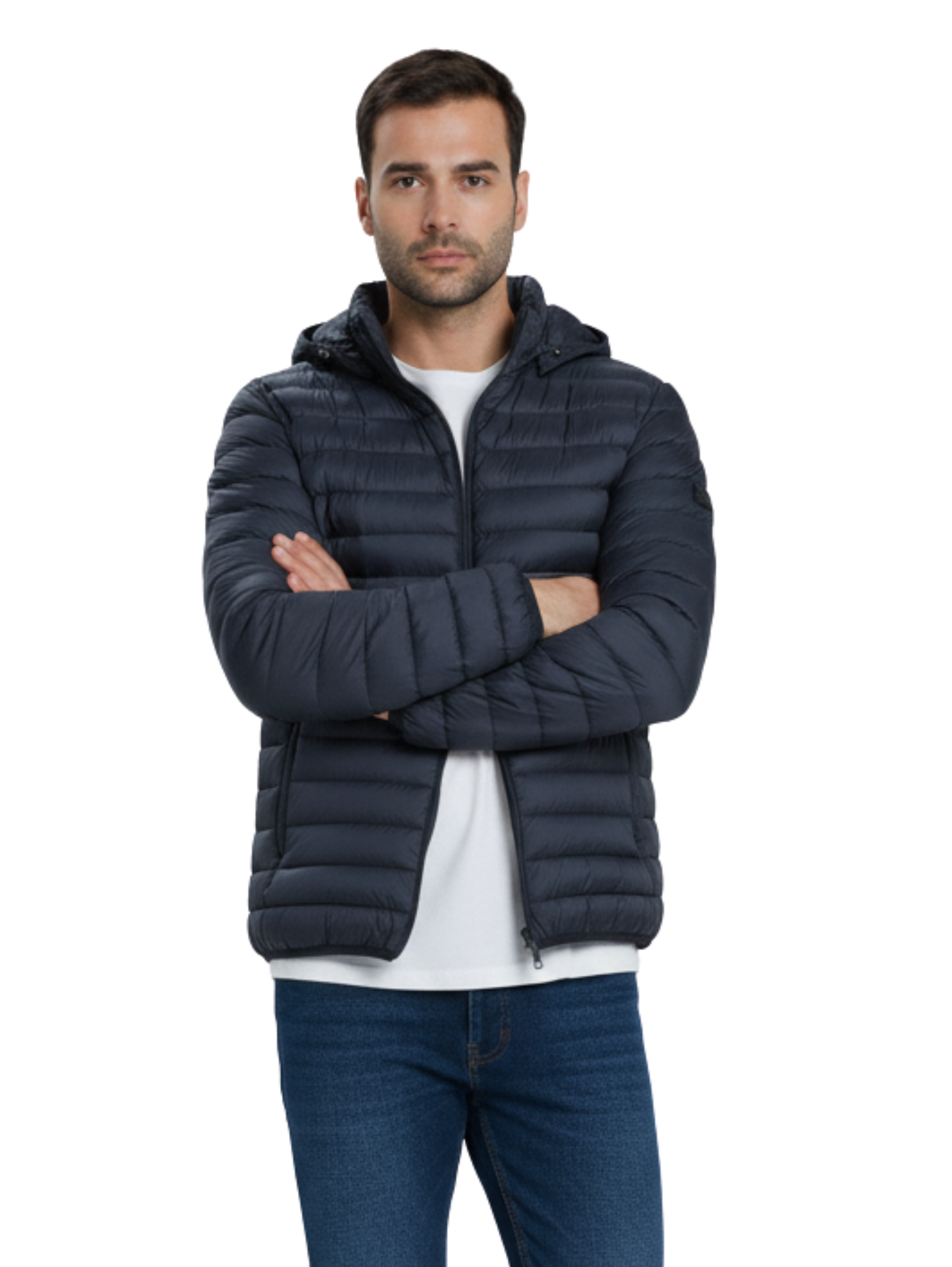 Navy Padded Puffer Jacket With Zipper to Close