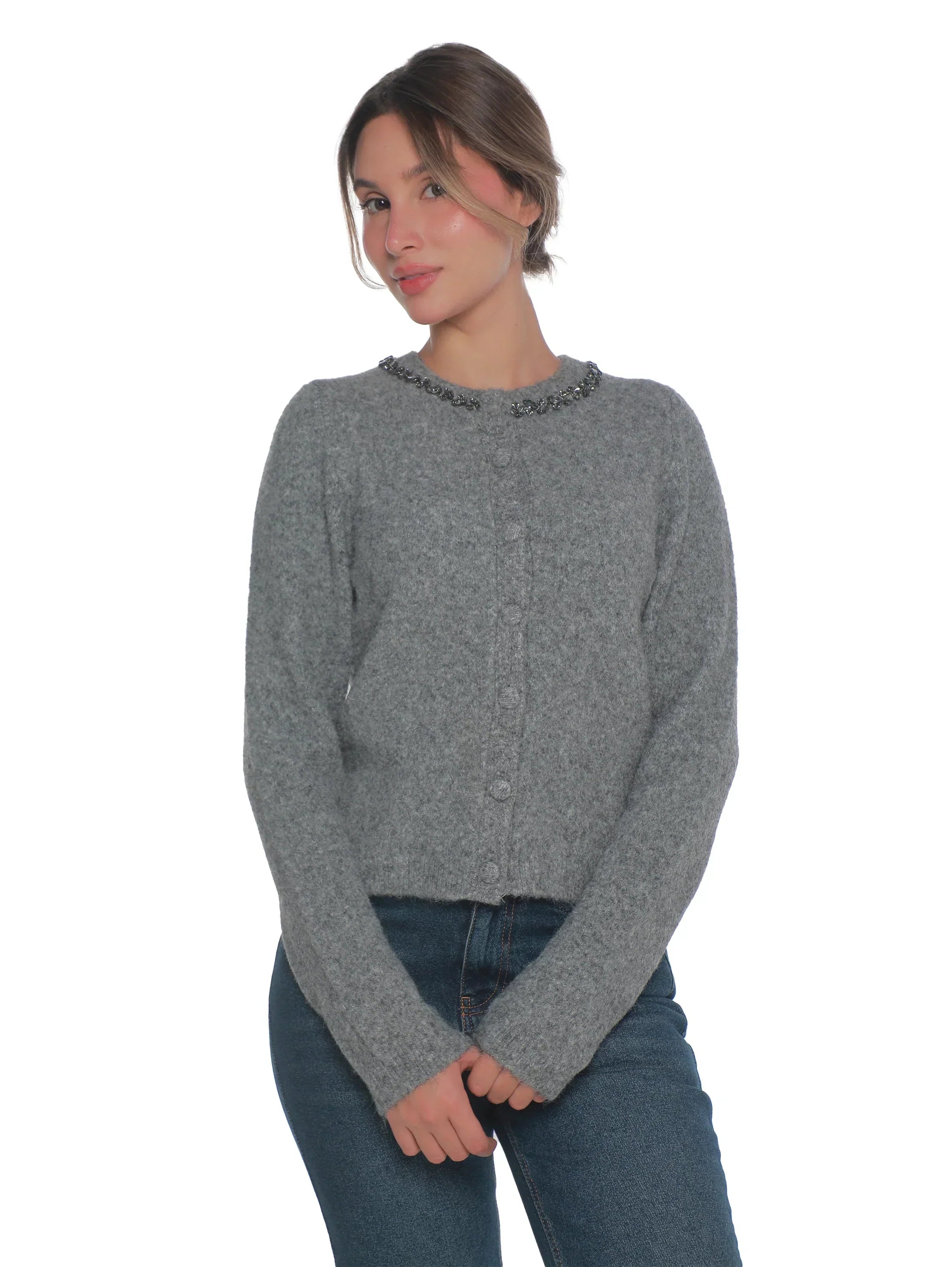 Grey Pullover With Collar Design