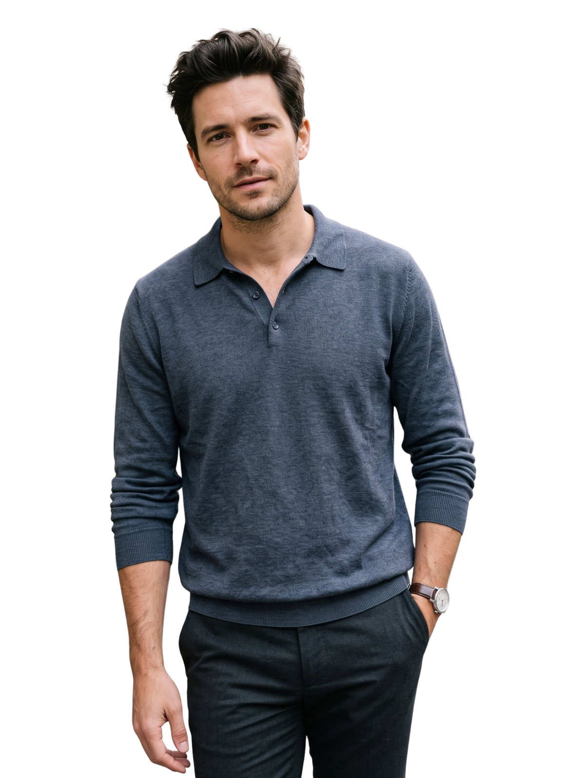 L.Navy Long Sleeved Polo