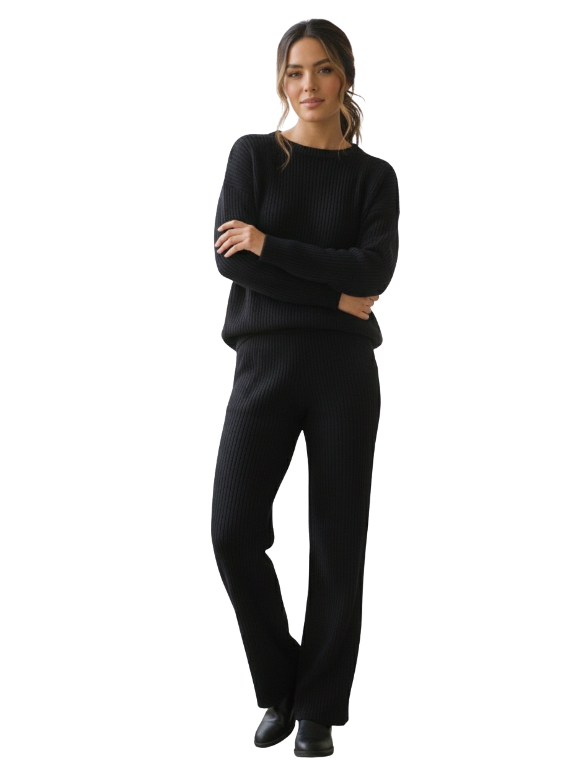 Ribbed Black Pant & Sweater Set