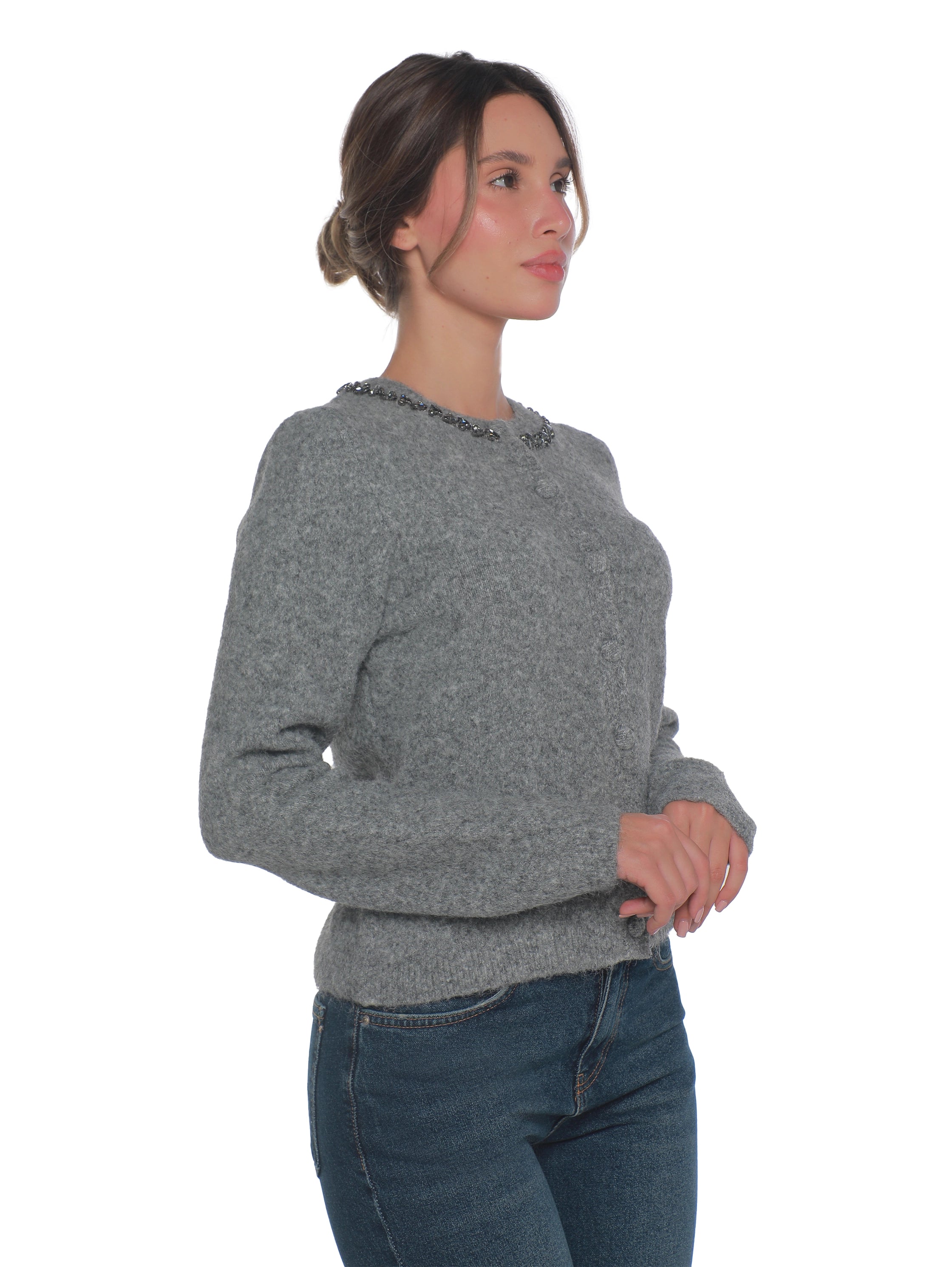 Grey Pullover With Collar Design