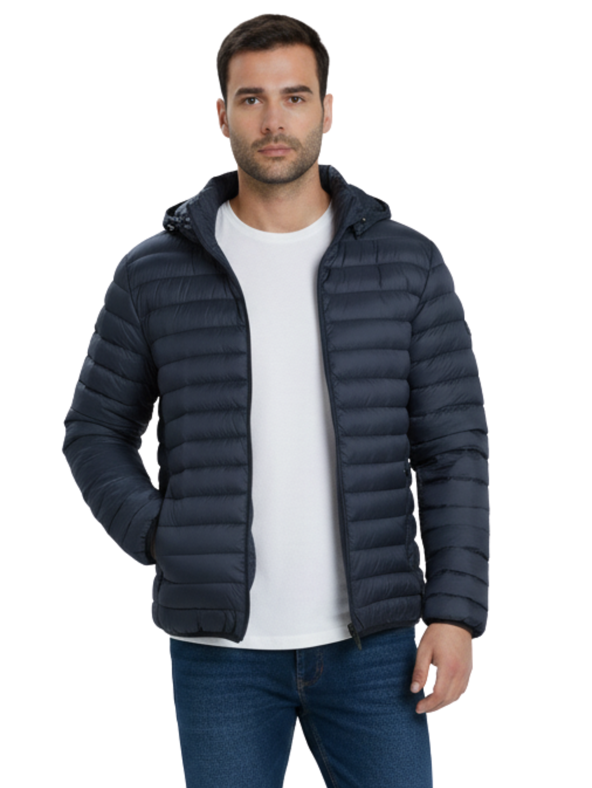 Navy Padded Puffer Jacket With Zipper to Close