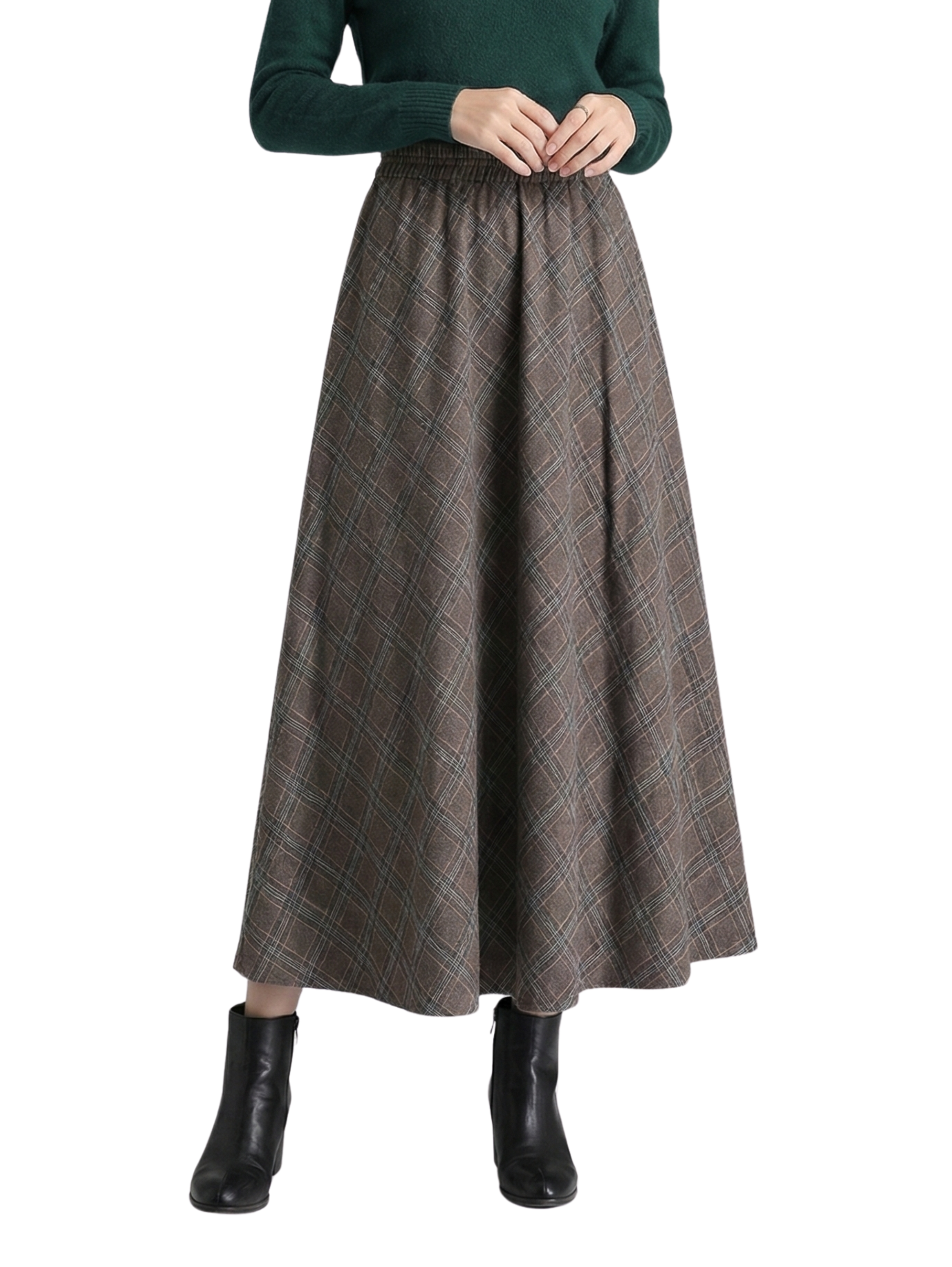 Maxi Brown Checked Skirt With Side Pockets