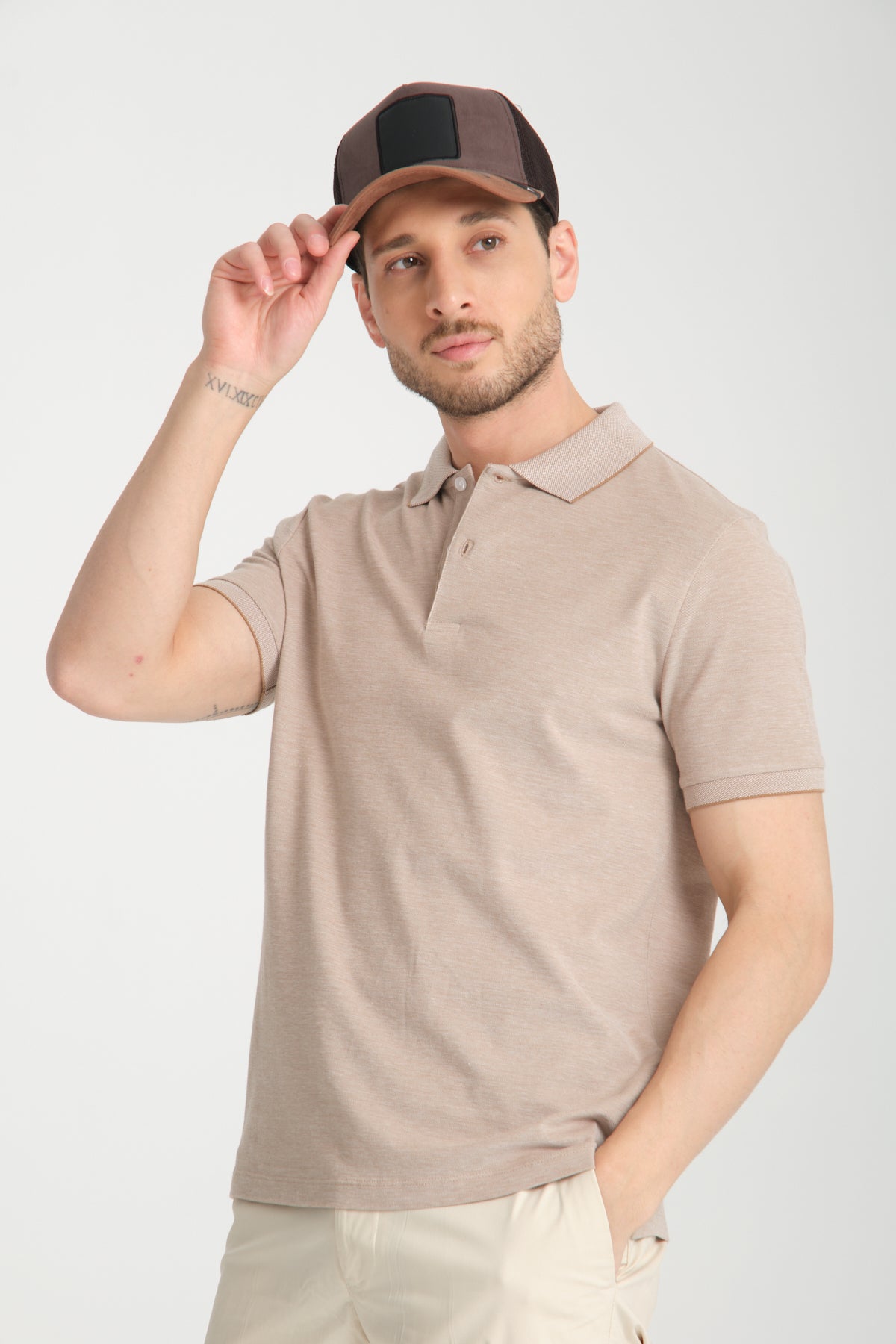 Short Sleeve Beige Basic Polo