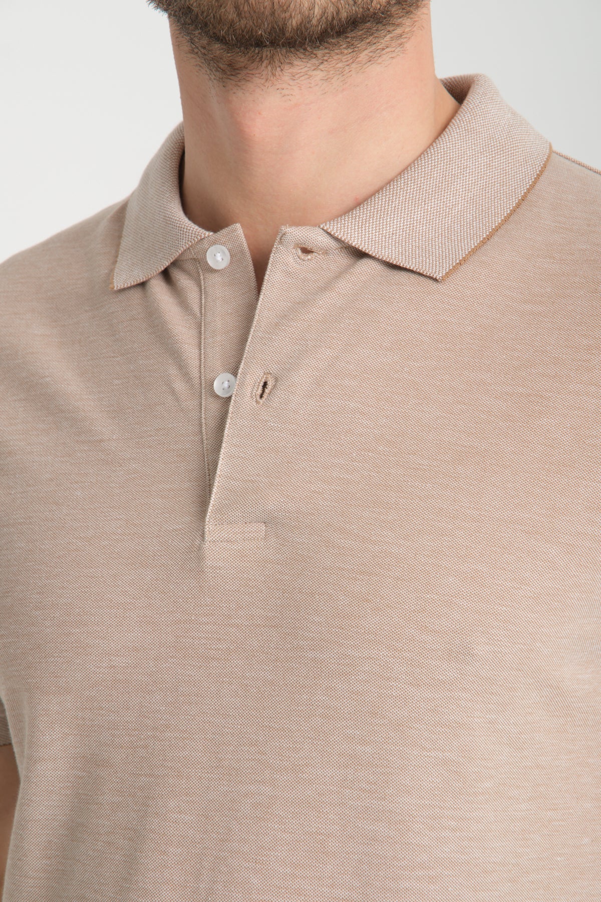 Short Sleeve Beige Basic Polo