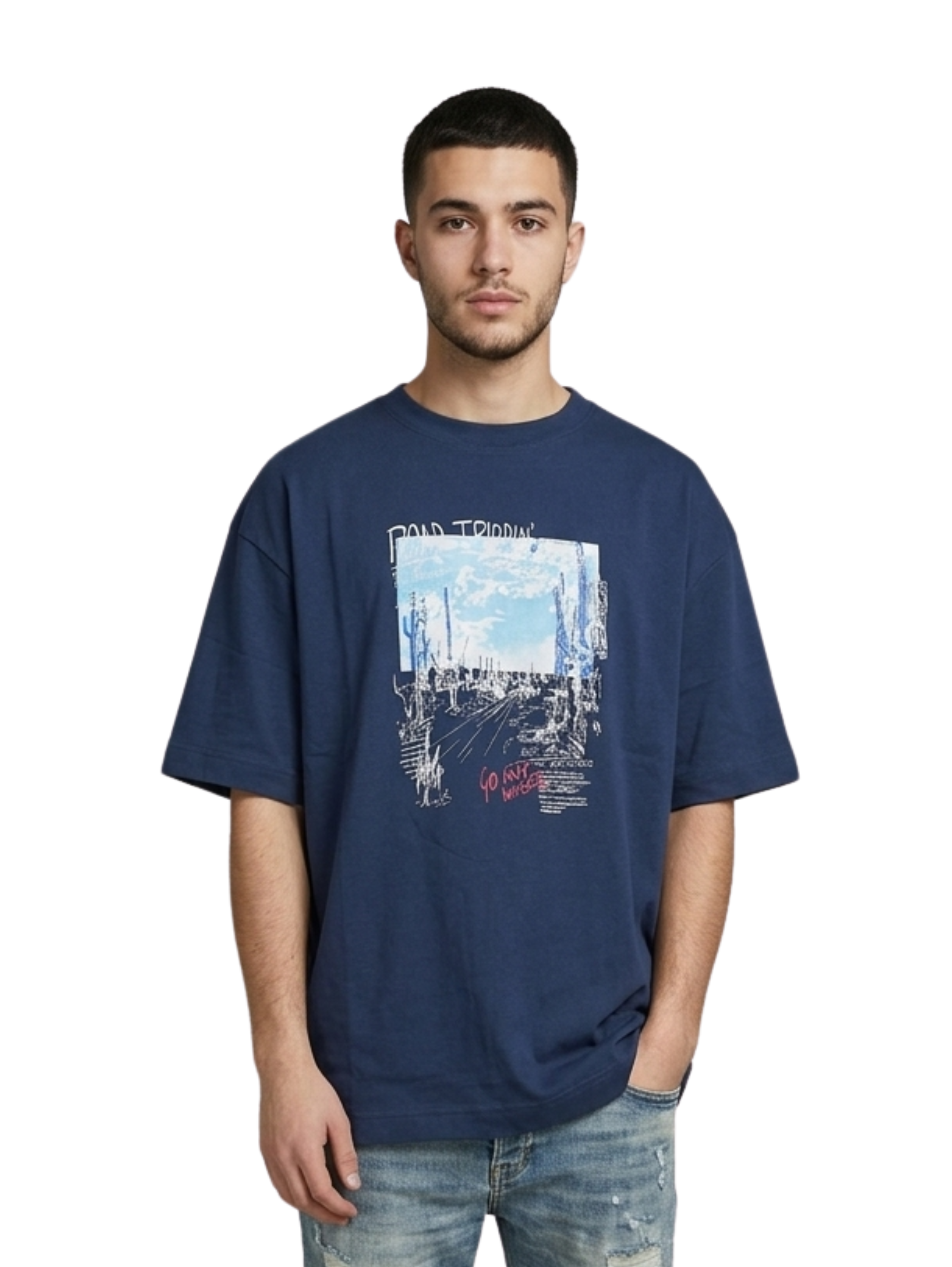 Oversized Navy Short Sleeved T-Shirt