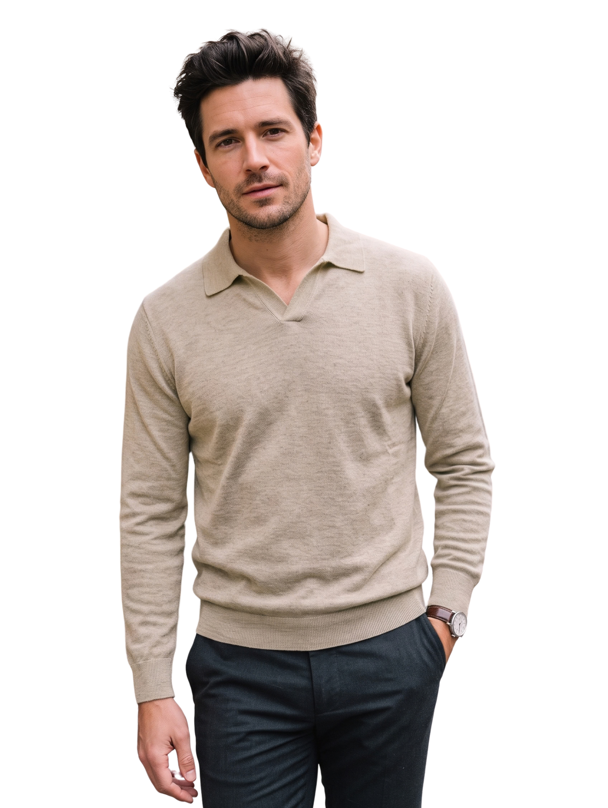 Beige Long Sleeved Polo