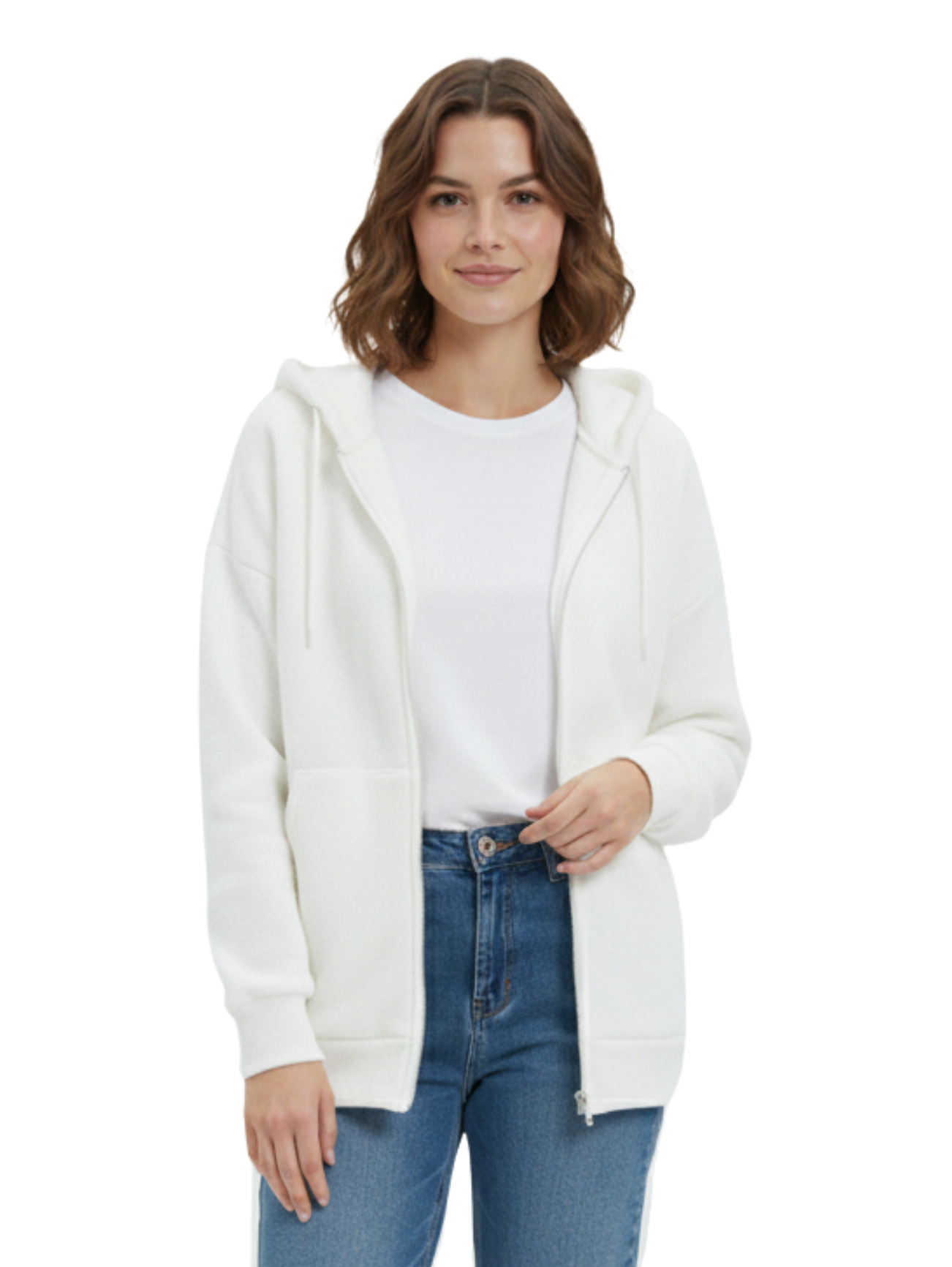 Long Sleeve Fleeced White Jacket With Zipper To Close