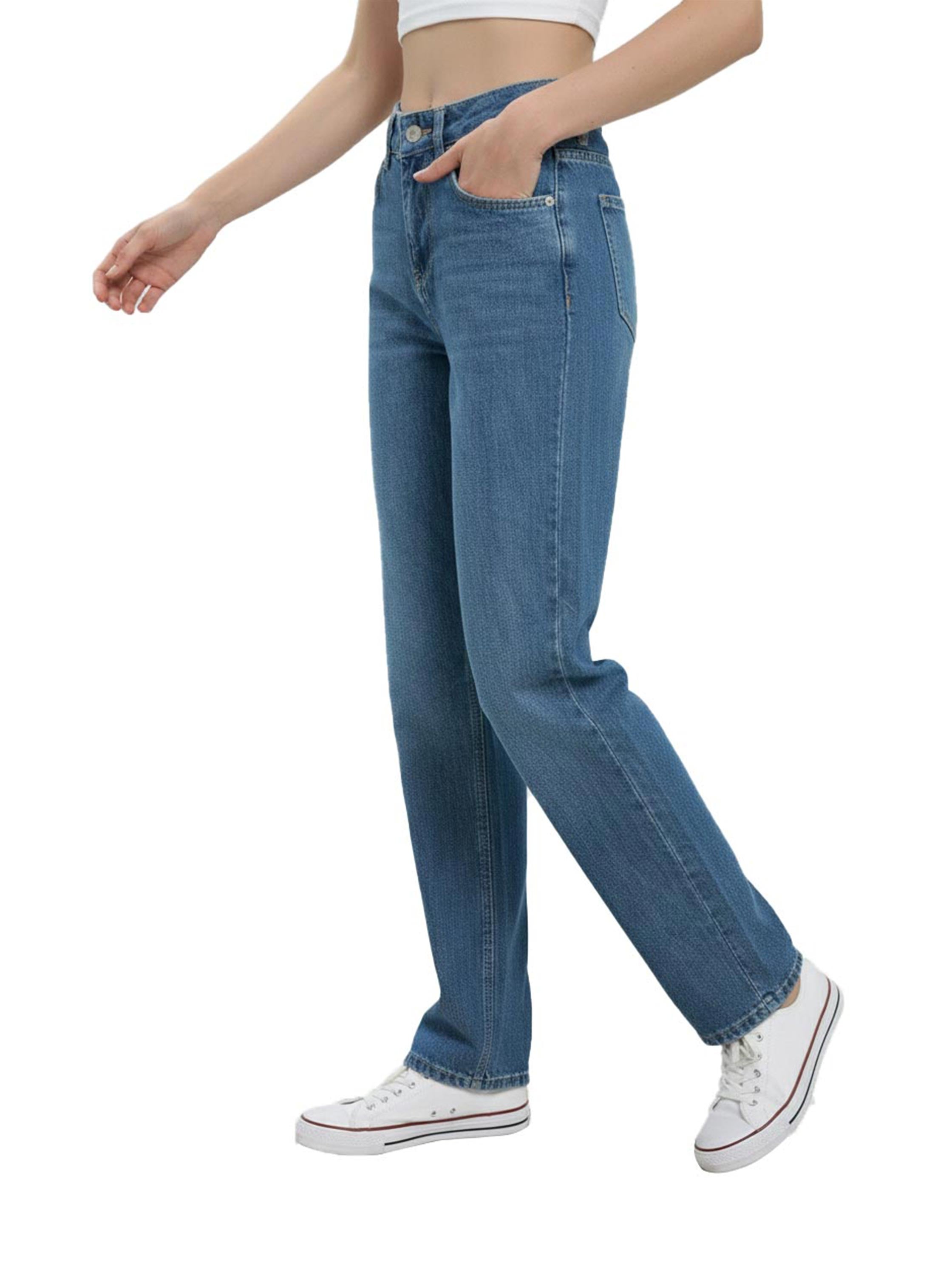 Light Blue Straight Cut With Zipper & Button to Close