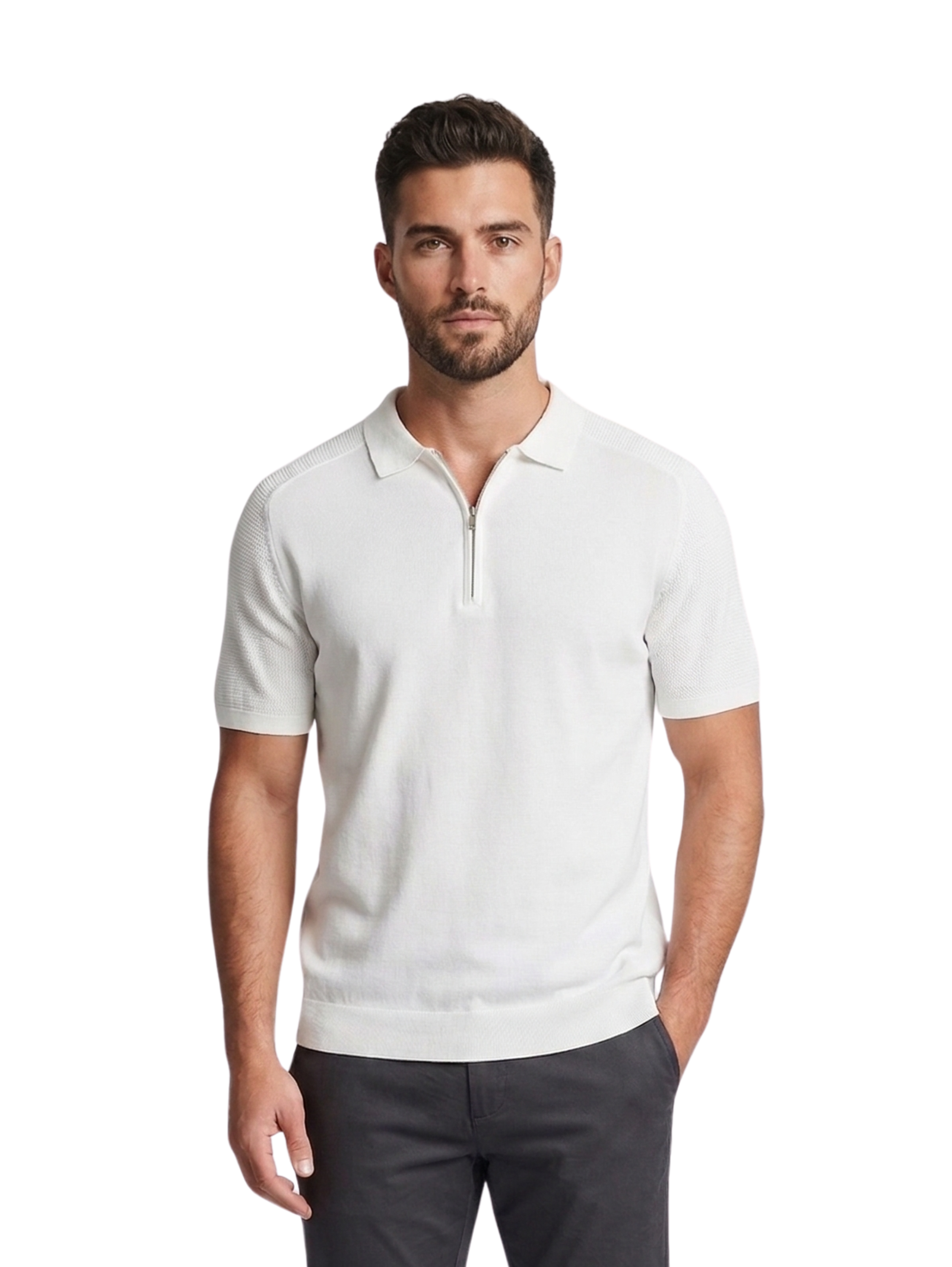Off White Polo With Zipper