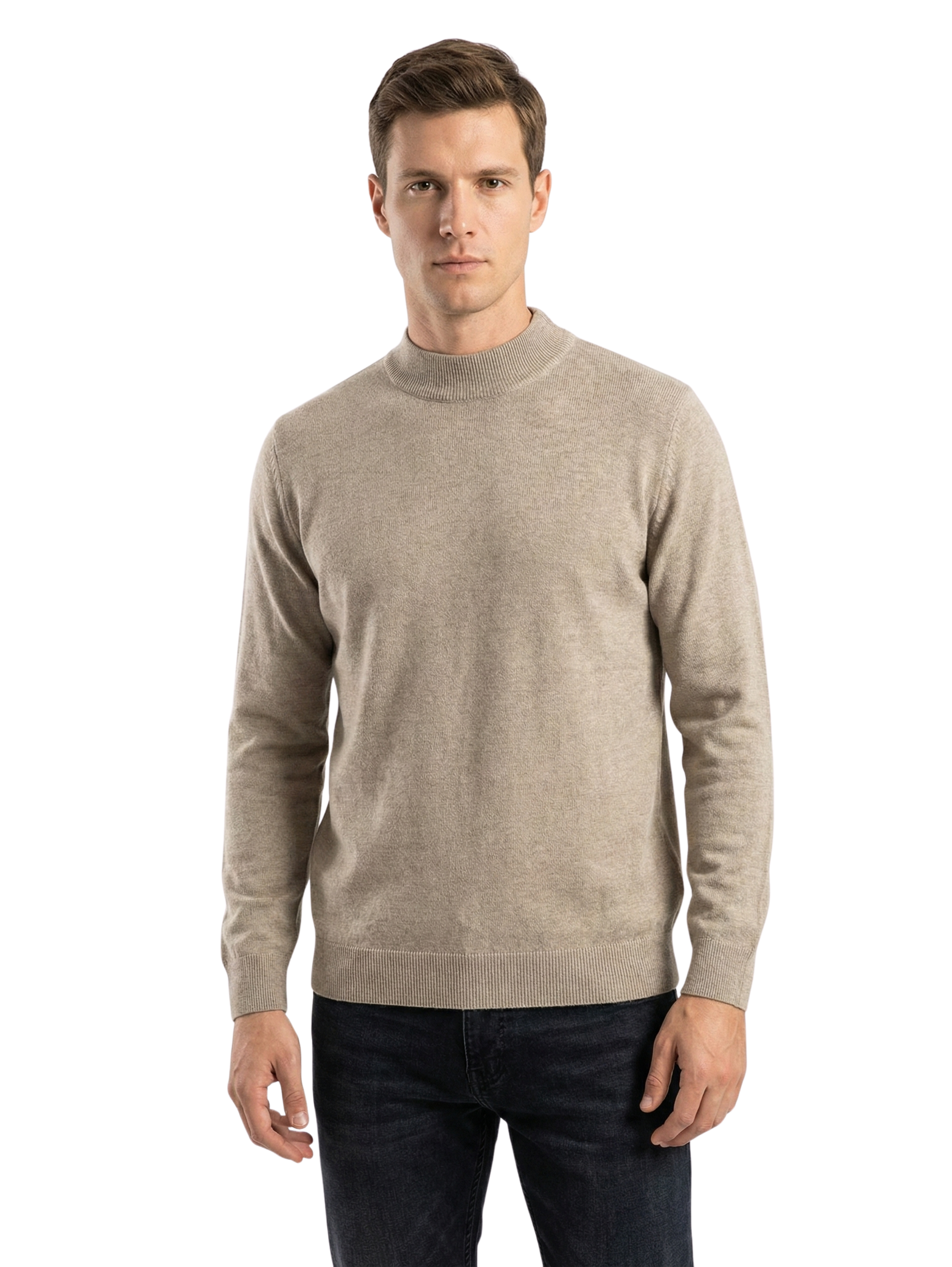 Damat Beige High Neck Knitted Pullover