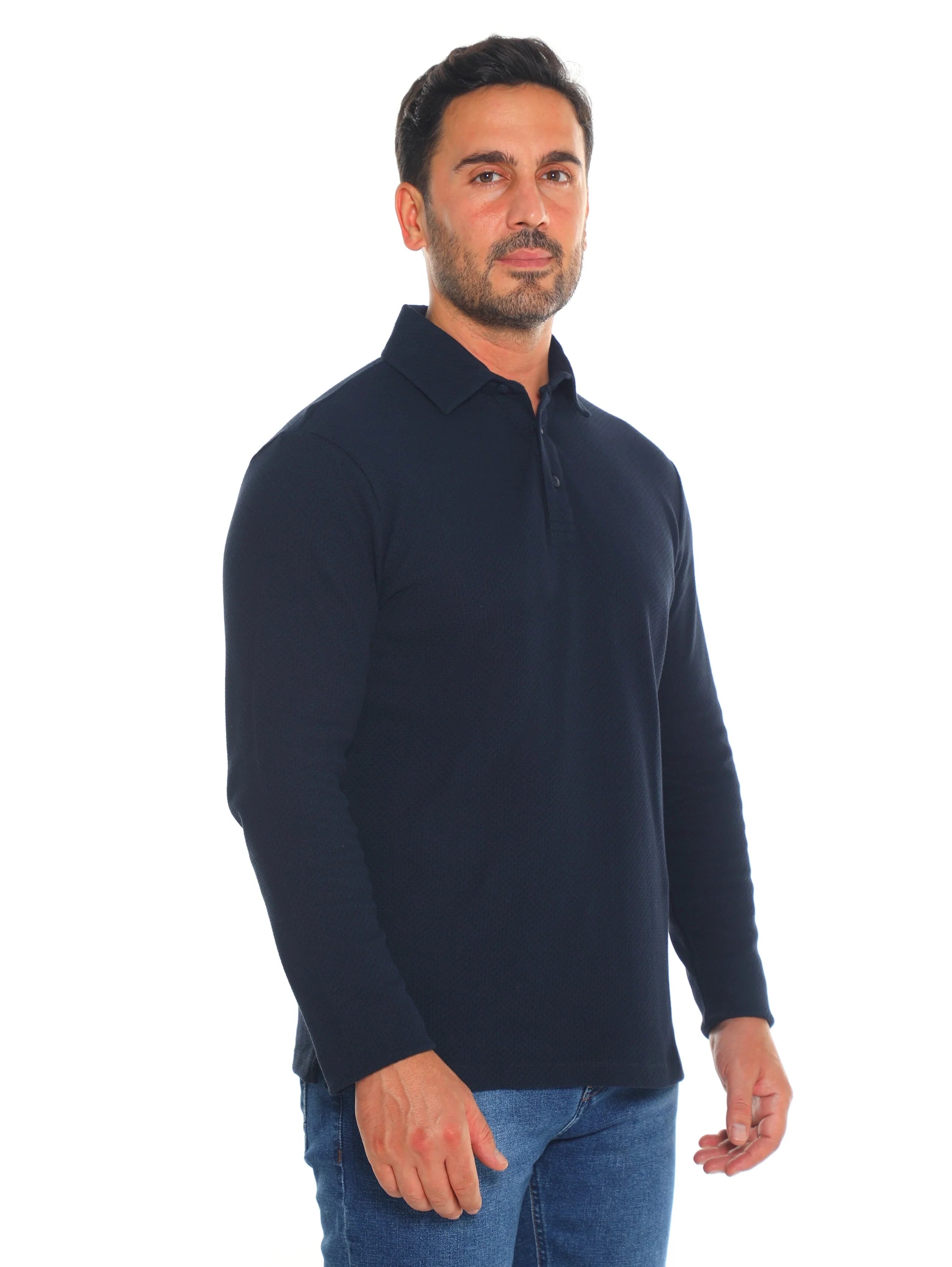 Casual Navy Long Sleeve Polo