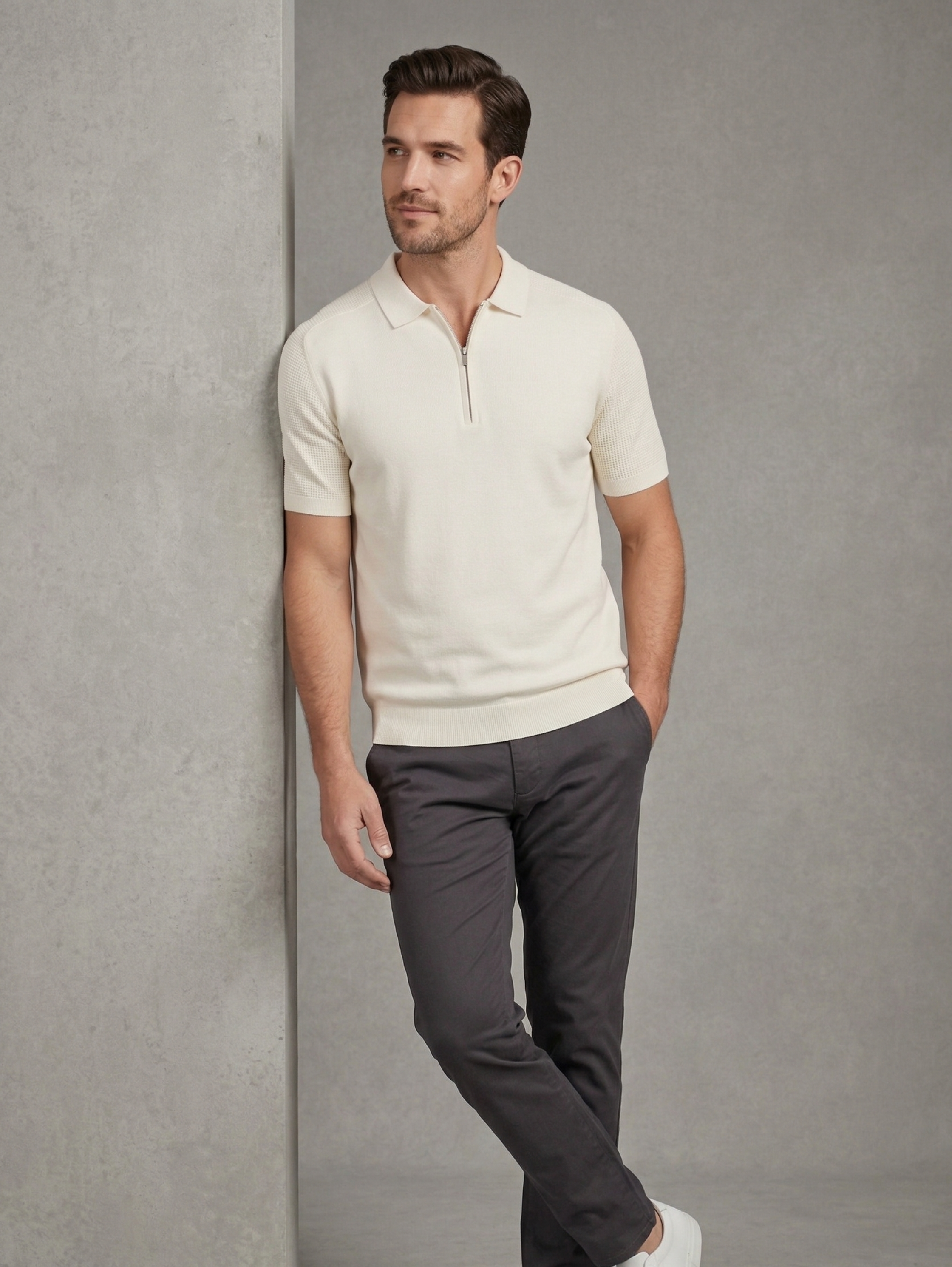 Beige Polo With Zipper