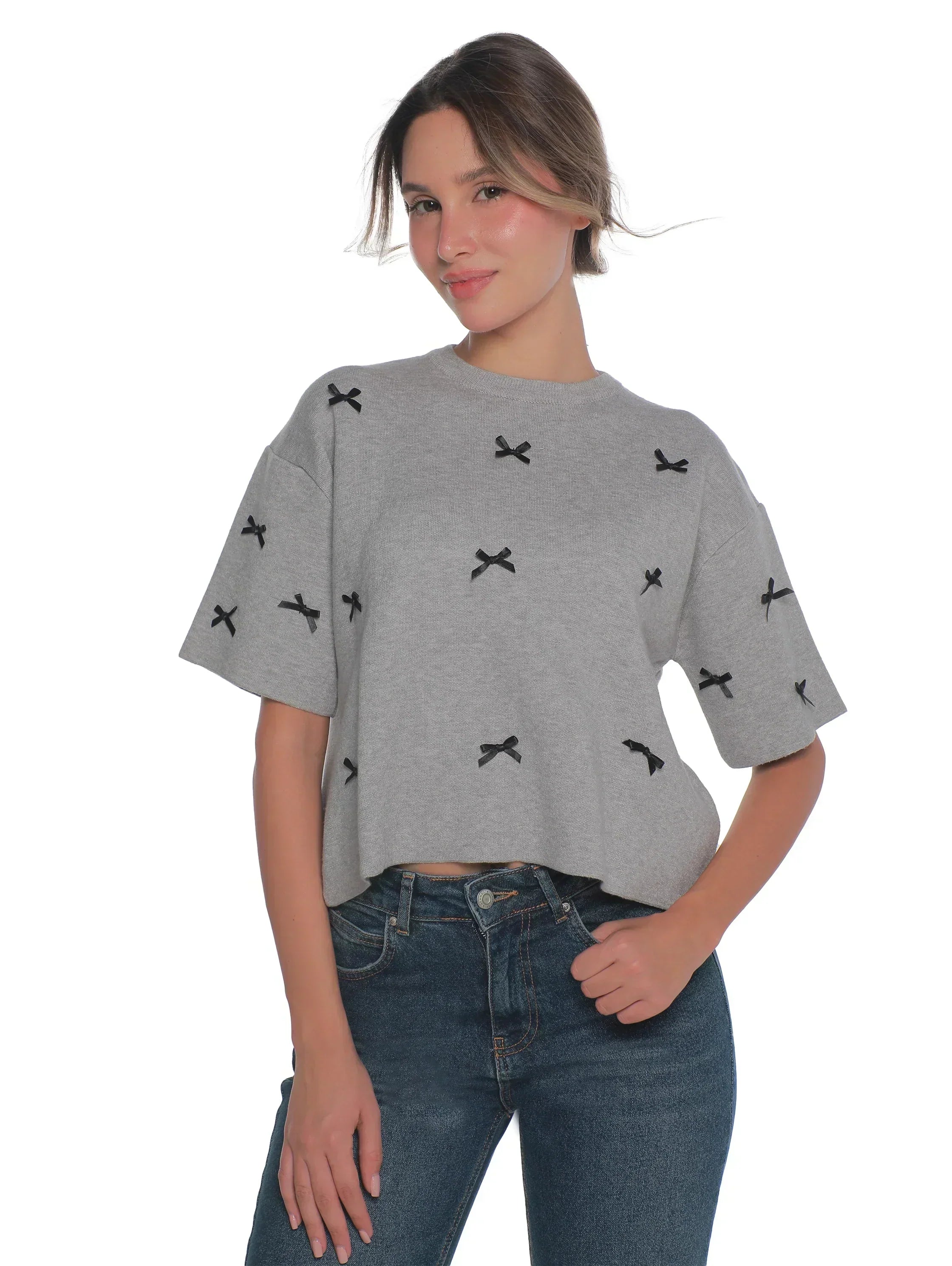 Short Sleeved Grey Oversize Pullover