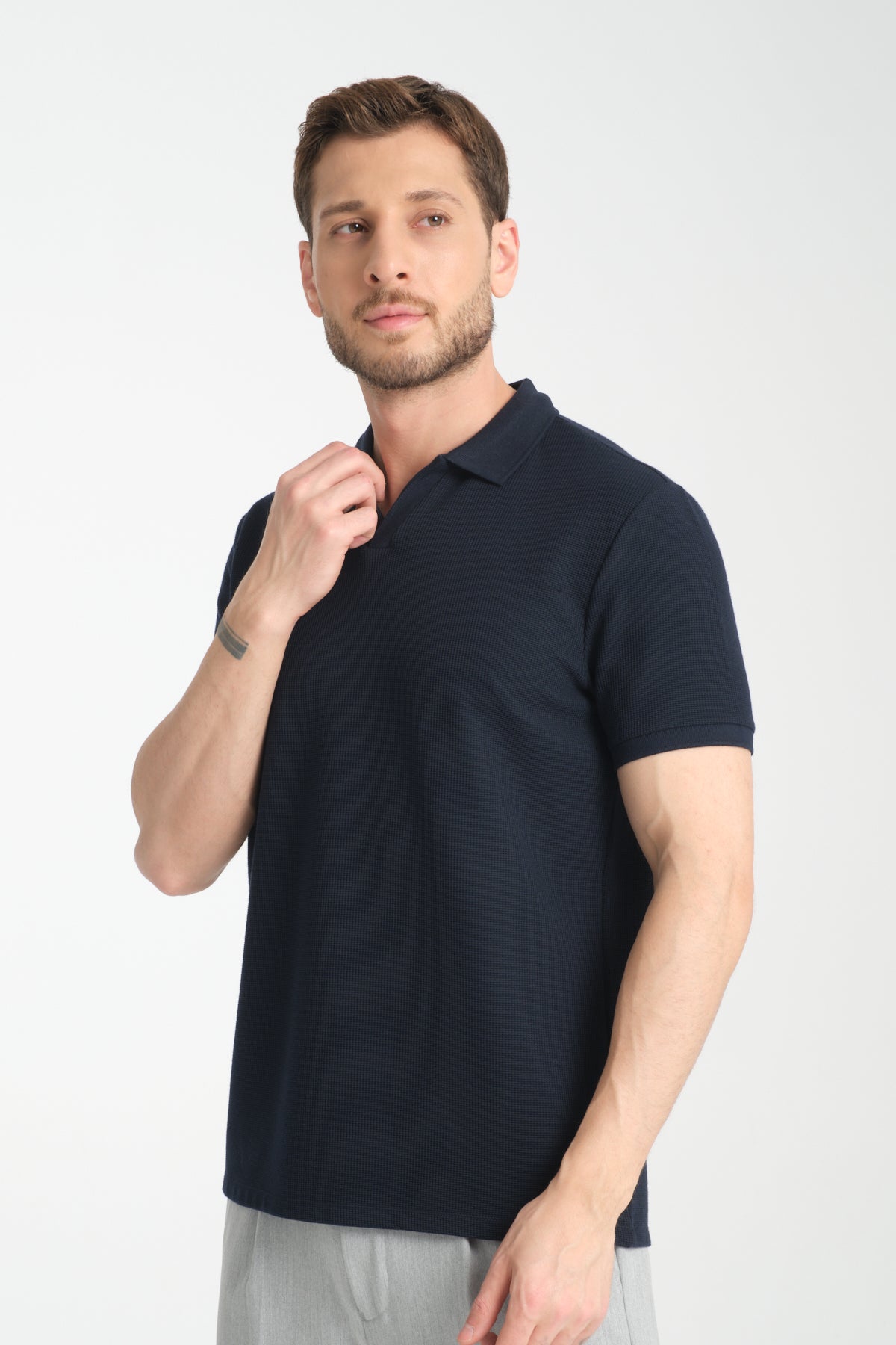 Navy Plain Cotton Polo