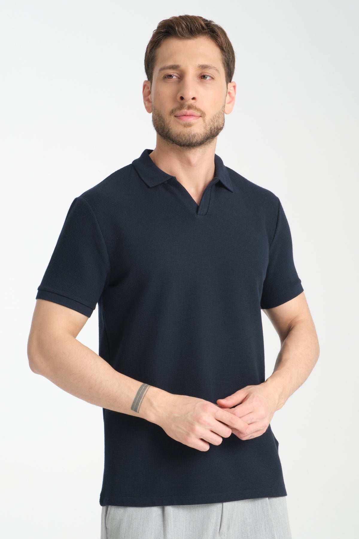 Navy Plain Cotton Polo