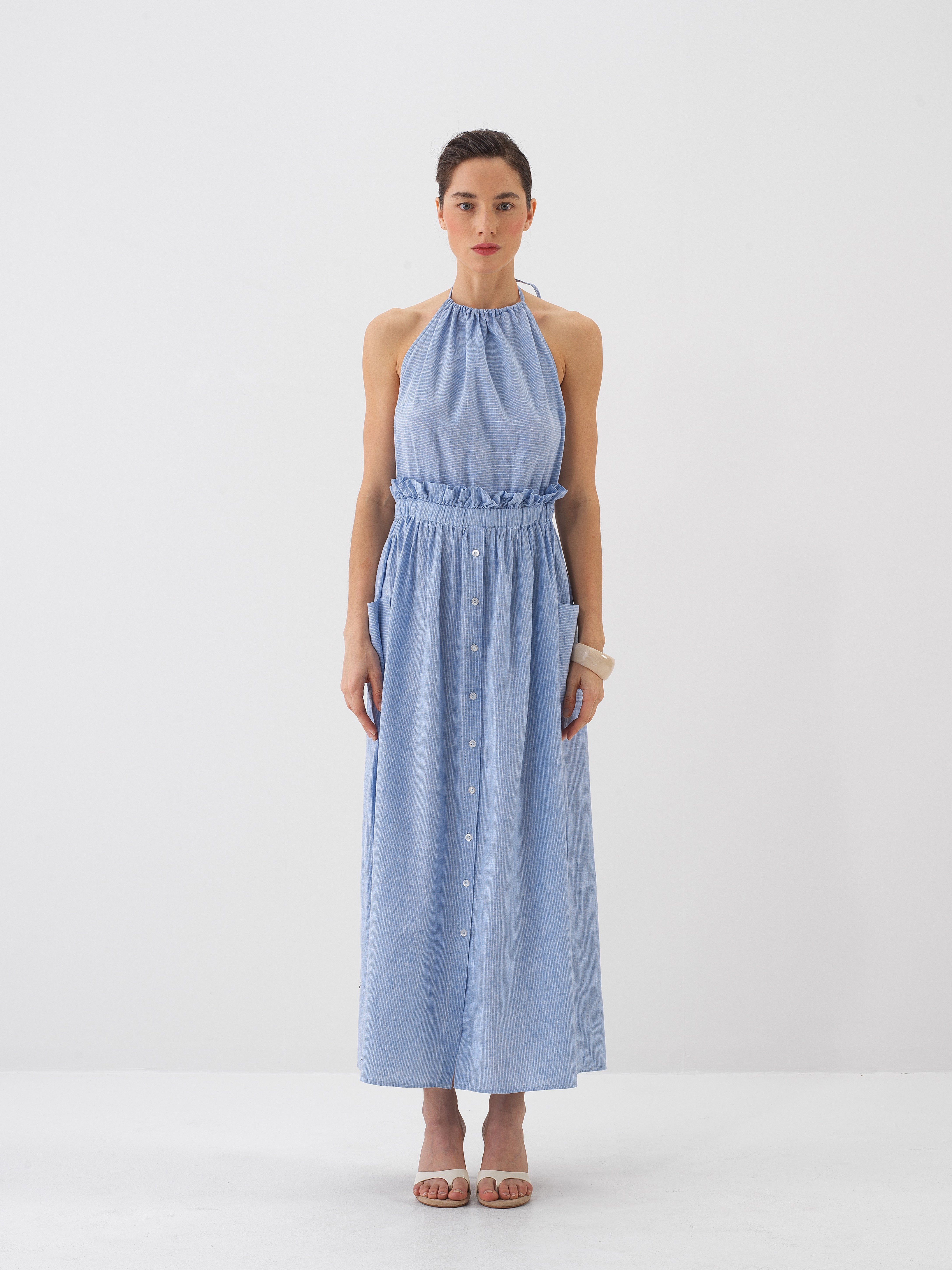 Xint Blue Maxi Dress With Ruffled Elasticized Waist
