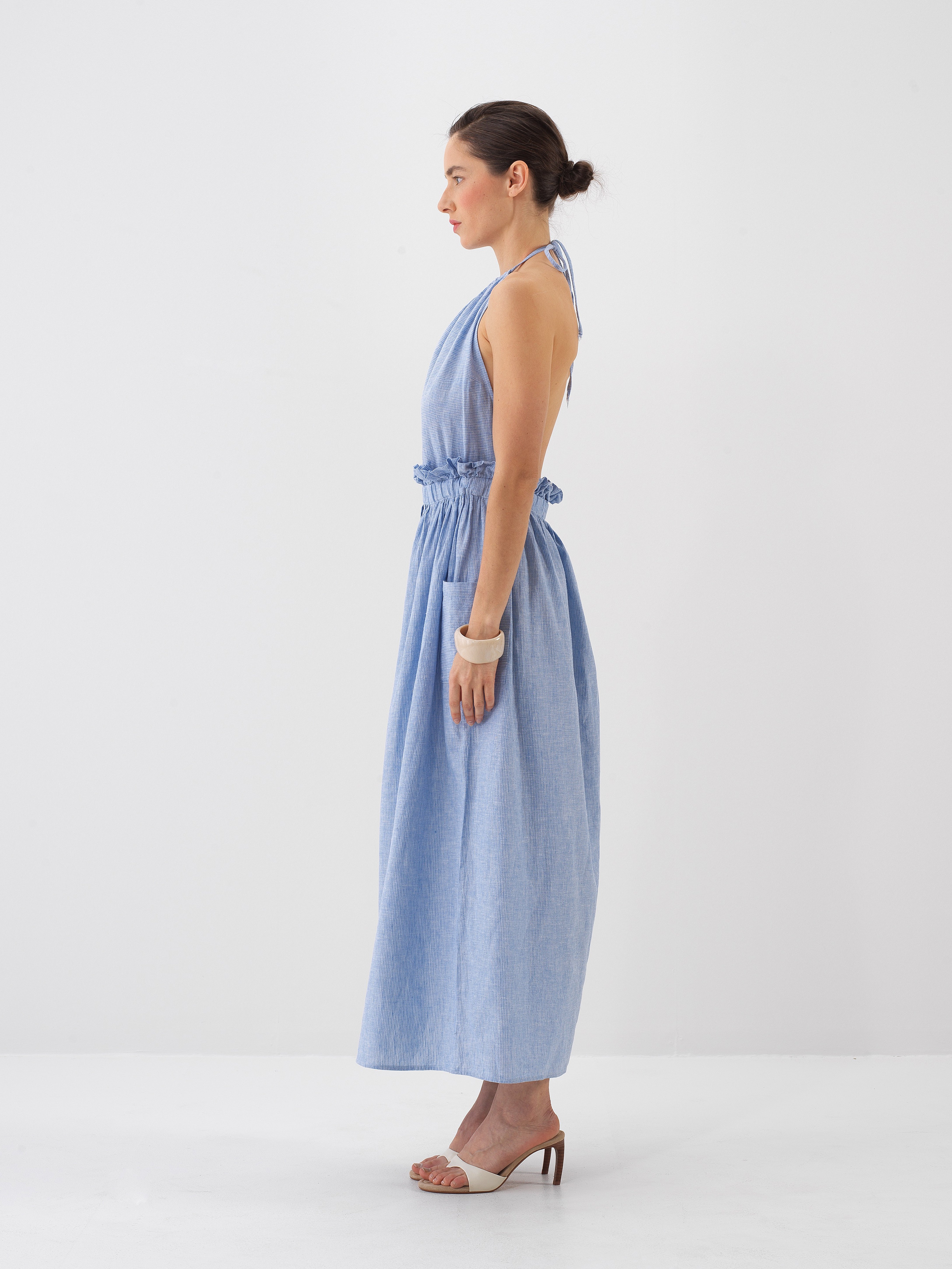 Xint Blue Maxi Dress With Ruffled Elasticized Waist