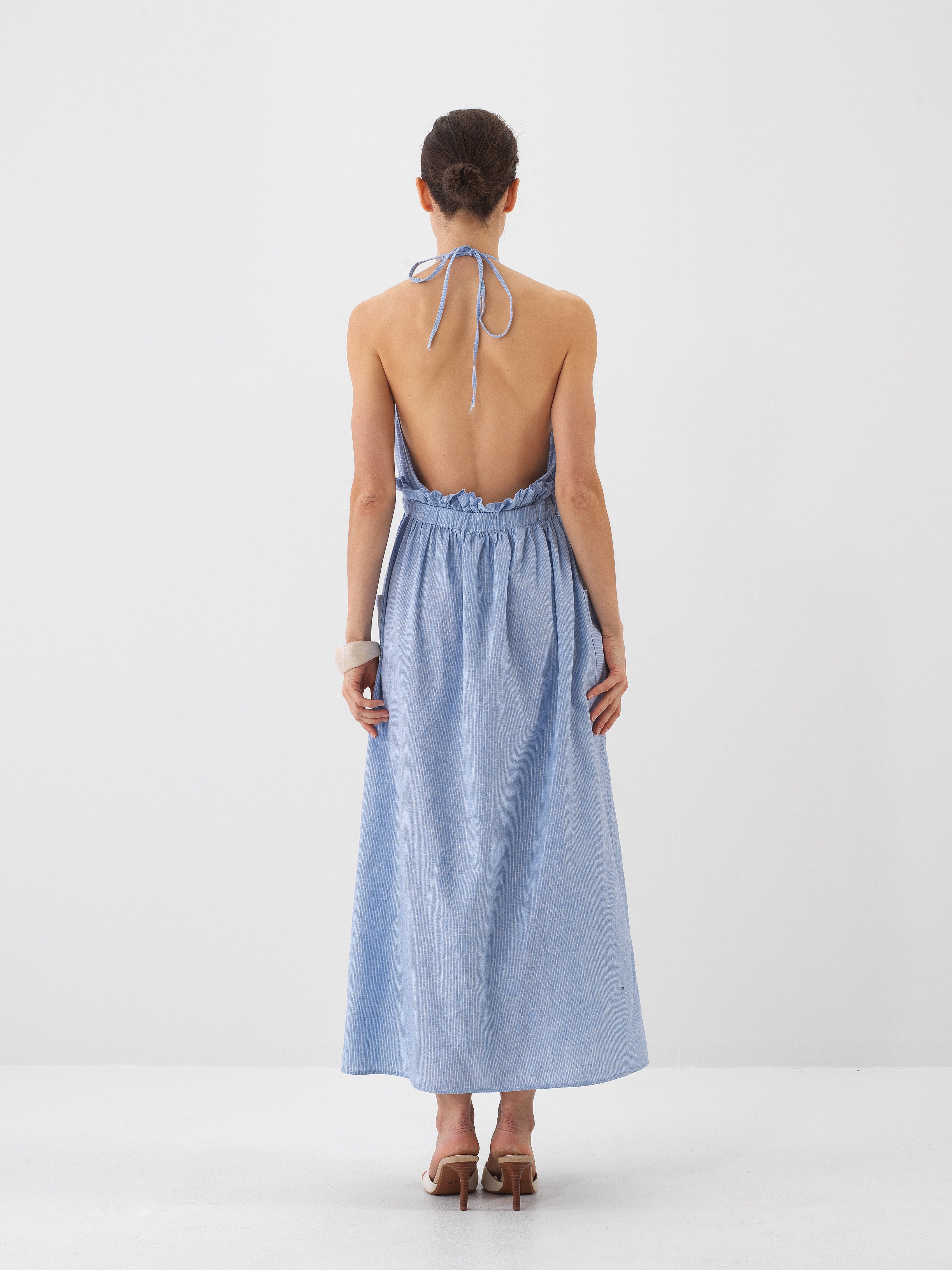 Xint Blue Maxi Dress With Ruffled Elasticized Waist