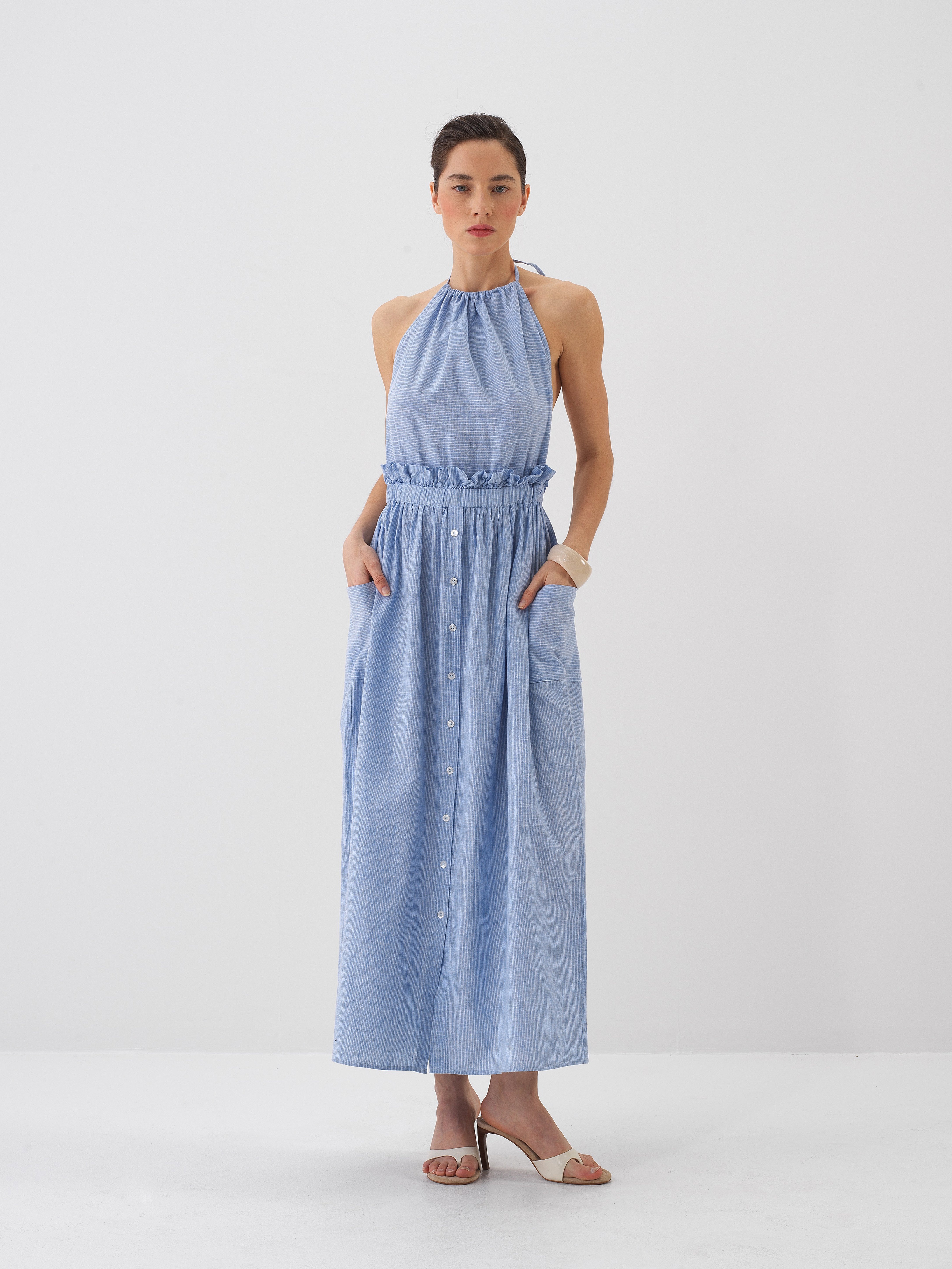 Xint Blue Maxi Dress With Ruffled Elasticized Waist