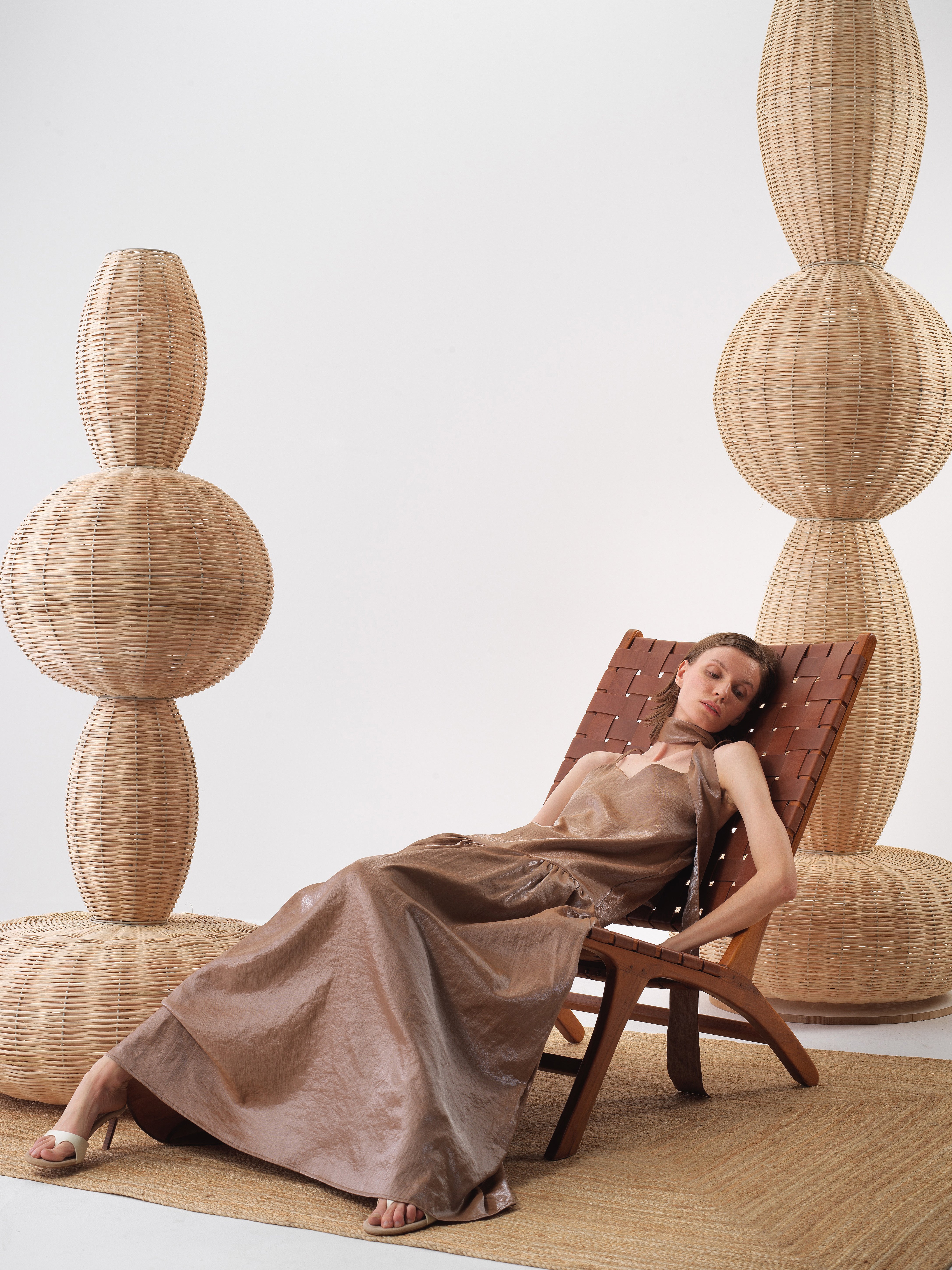 Xint Brown Maxi Dress With Scarf Detail At The Neck