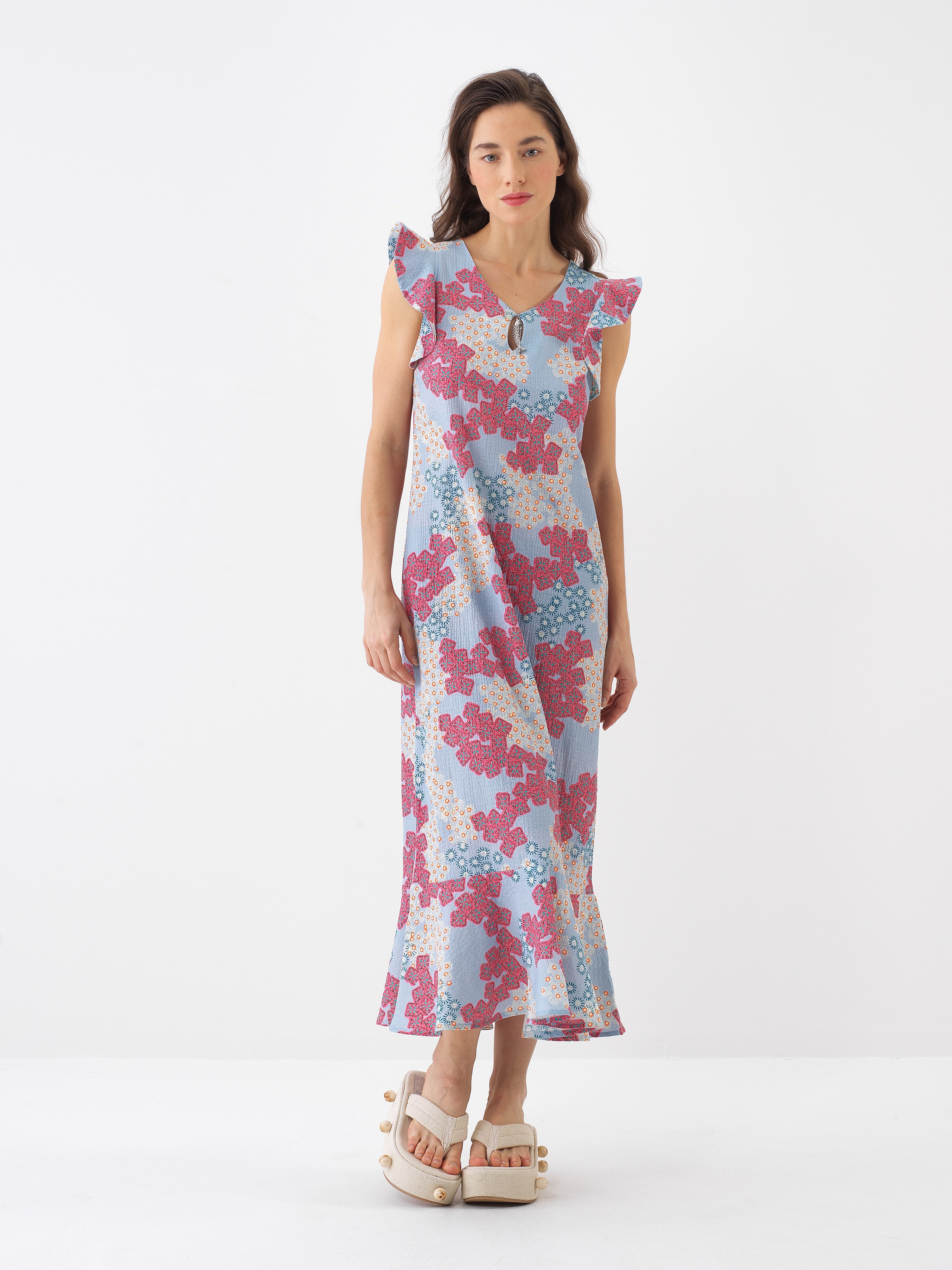 Xint Blue Regular Fit Cotton Dress With Design