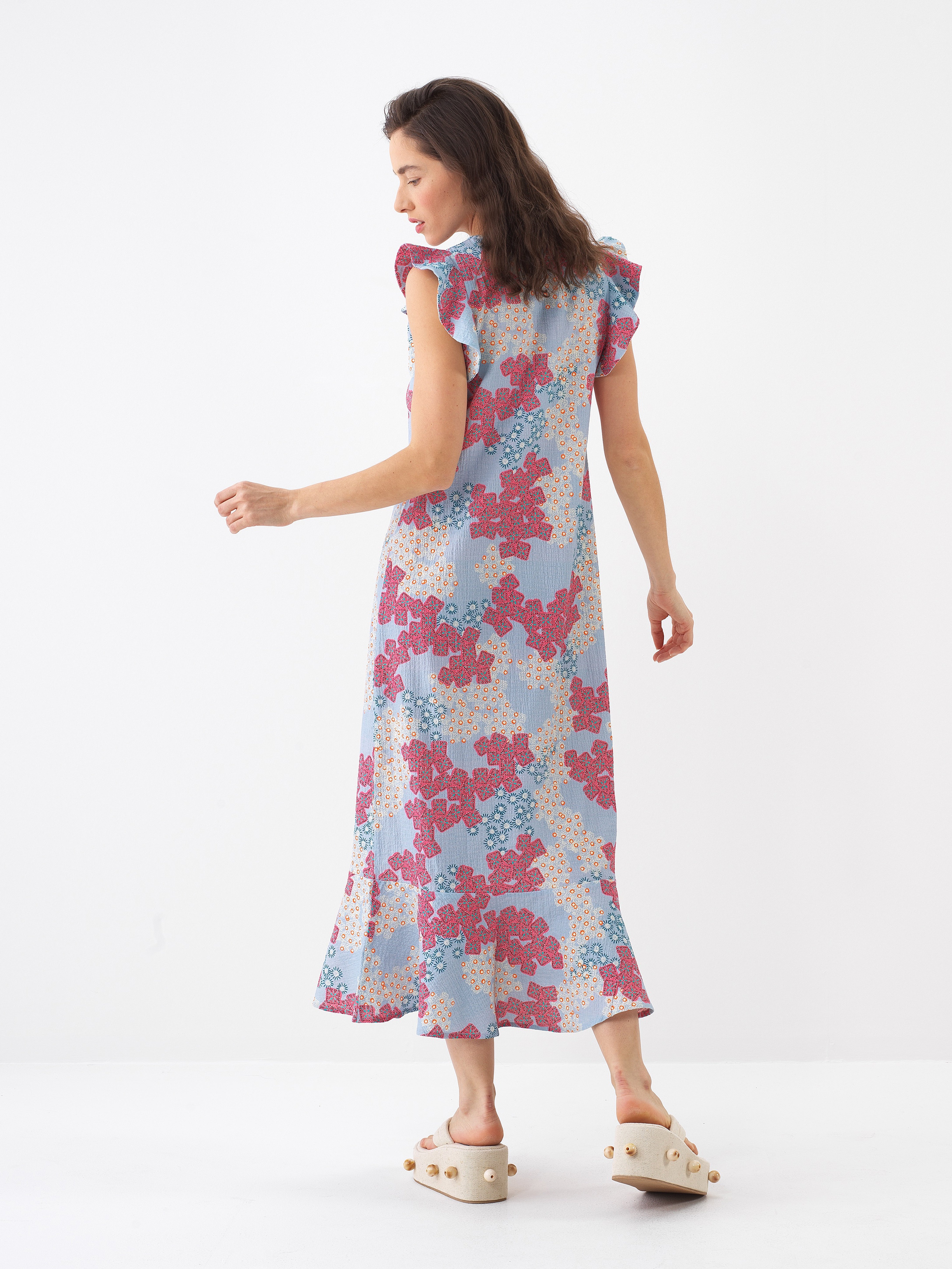 Xint Blue Regular Fit Cotton Dress With Design