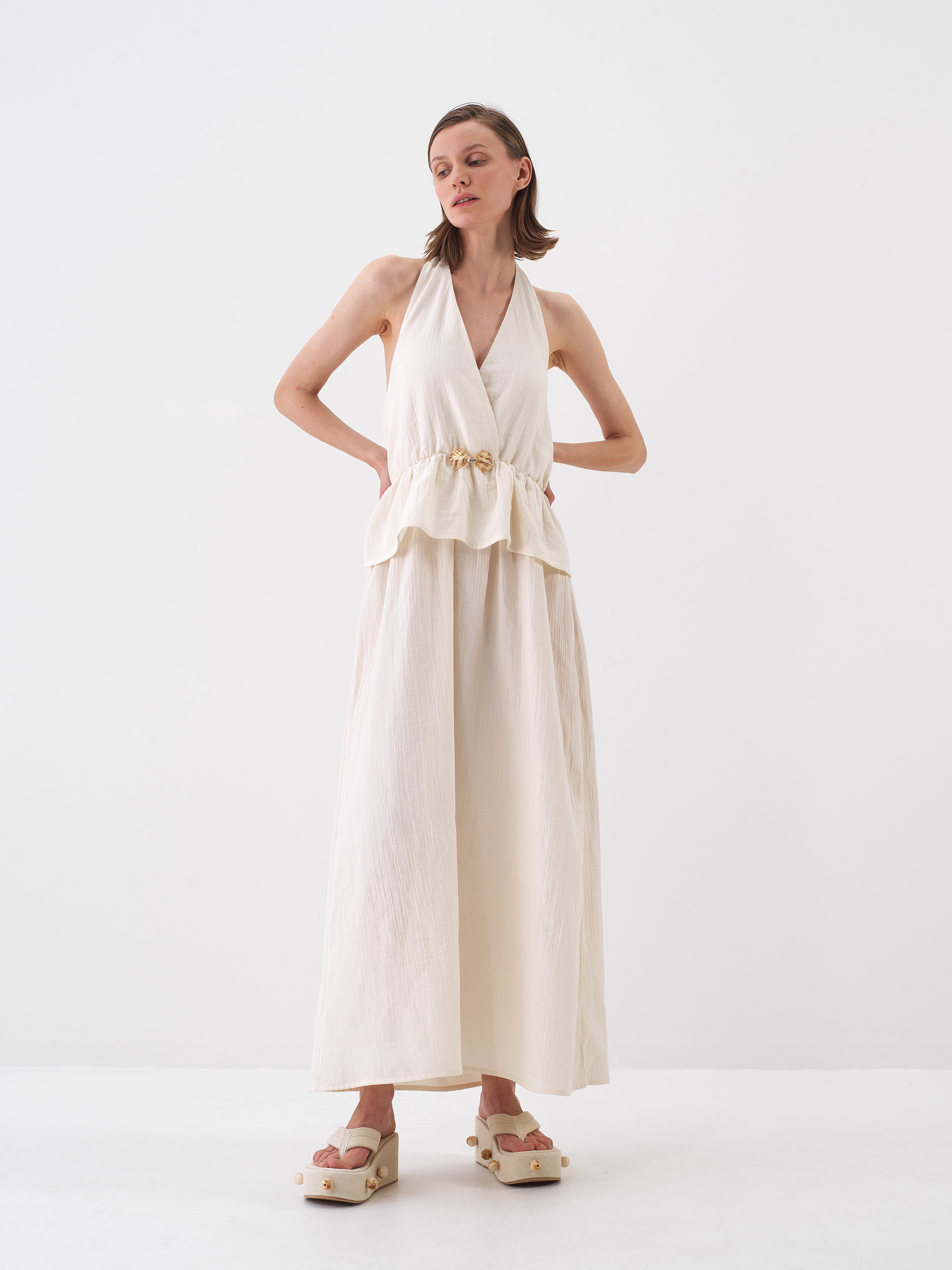Xint Beige Regular Fit Cotton Dress