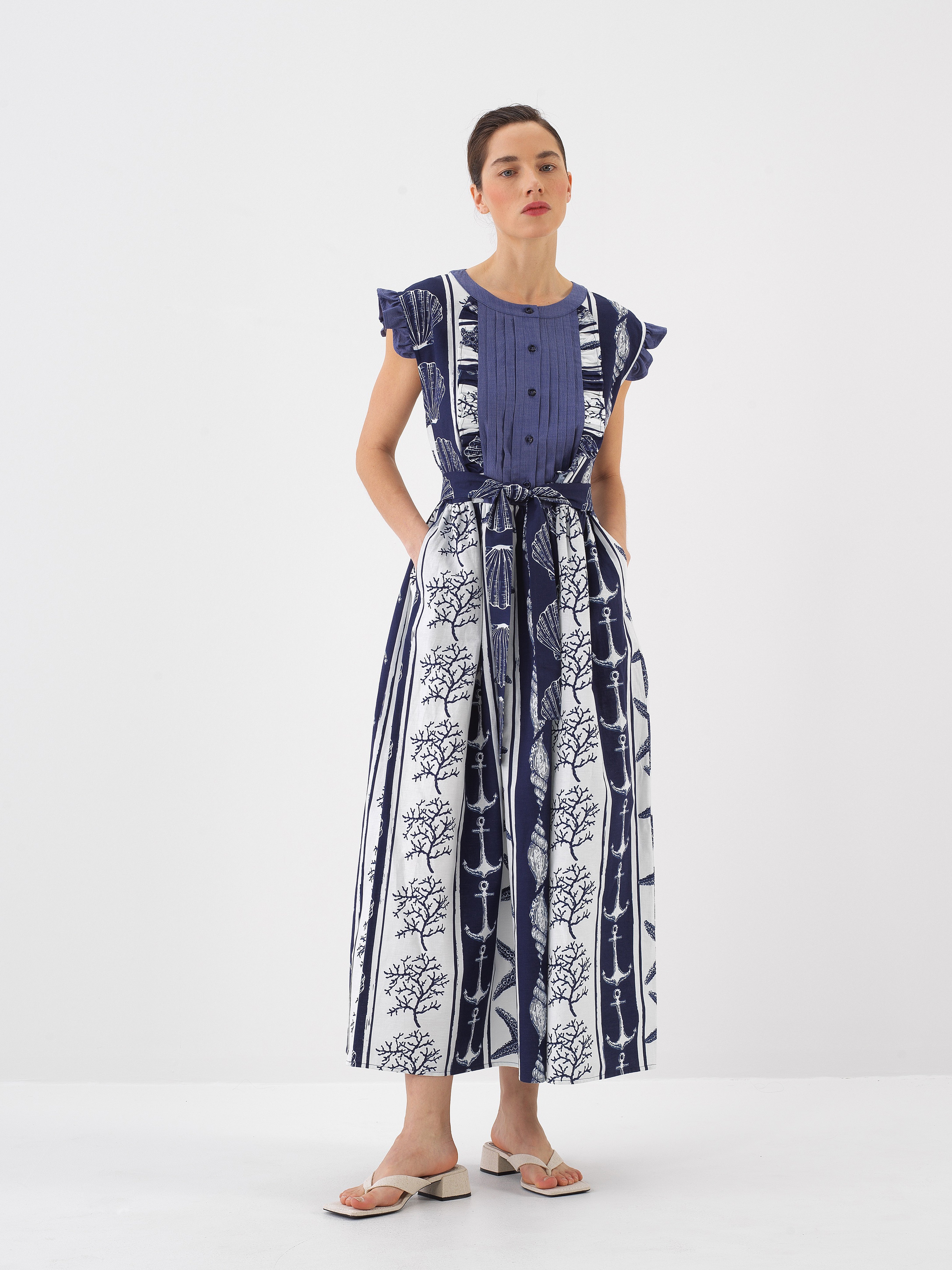 Xint Navy Blue Regular Fit Linen Dress
