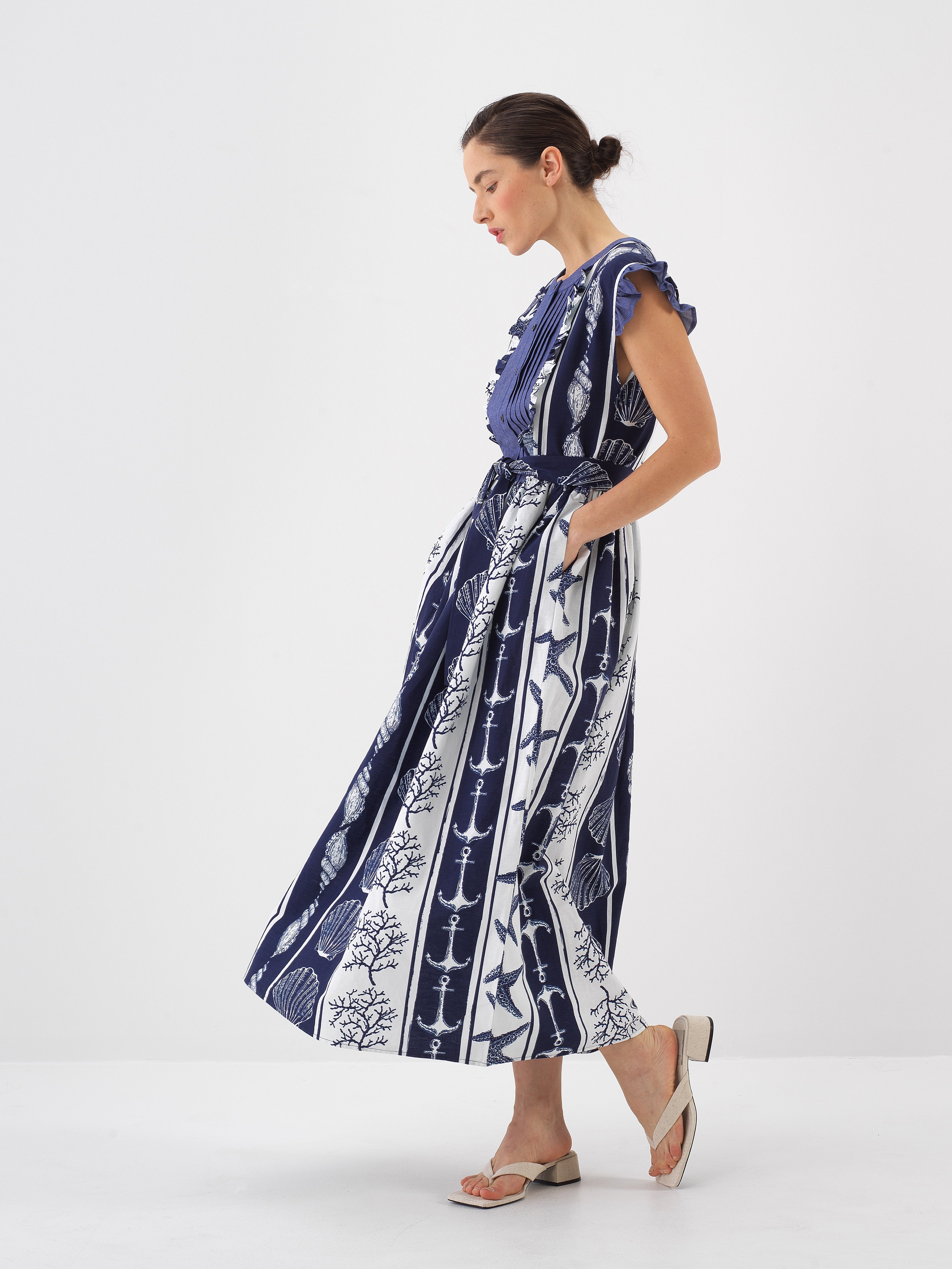 Xint Navy Blue Regular Fit Linen Dress
