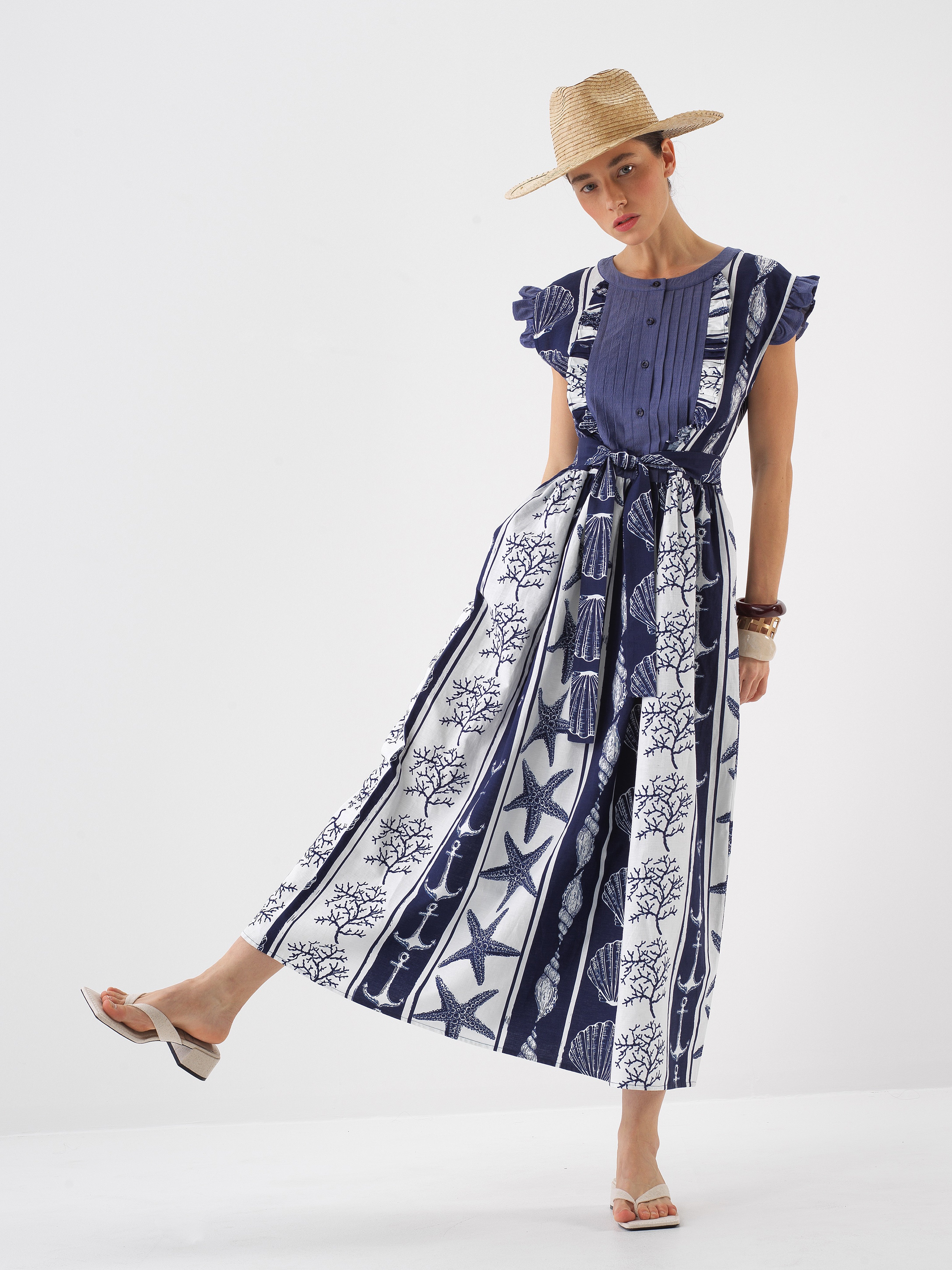 Xint Navy Blue Regular Fit Linen Dress
