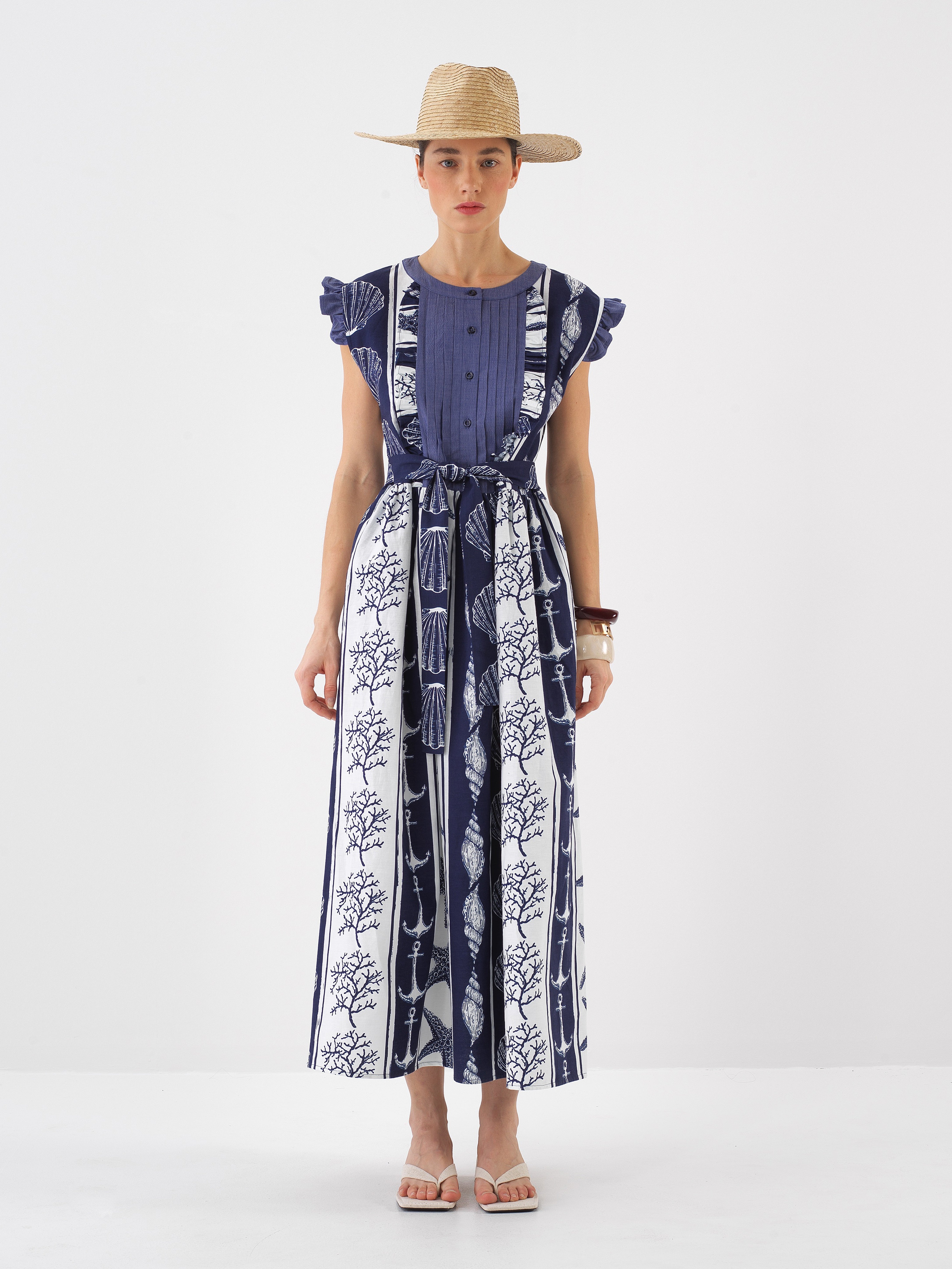 Xint Navy Blue Regular Fit Linen Dress