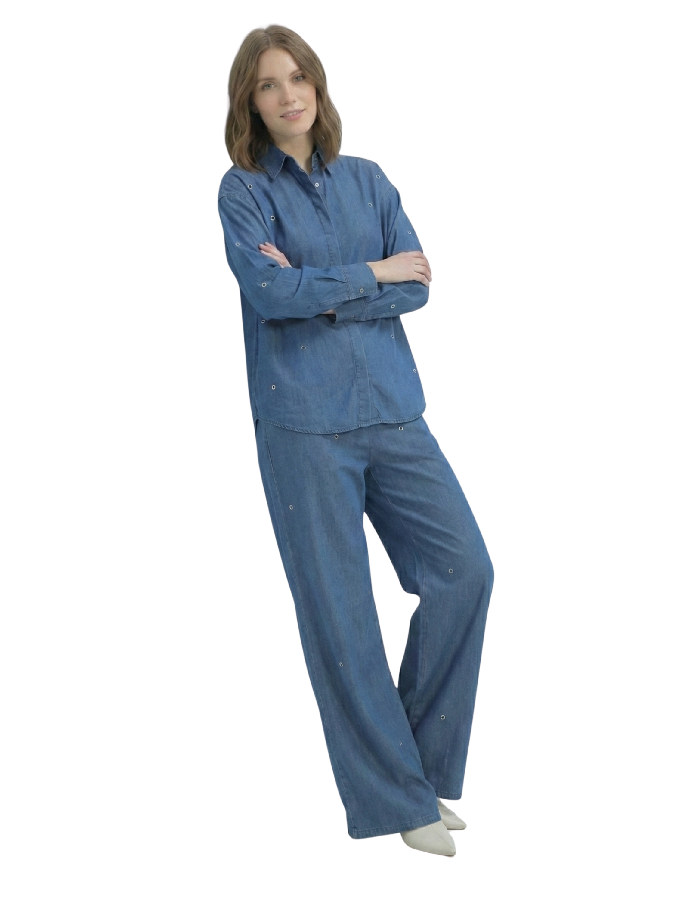 Dark Blue Light Weight Denim Shirt With Pant Set
