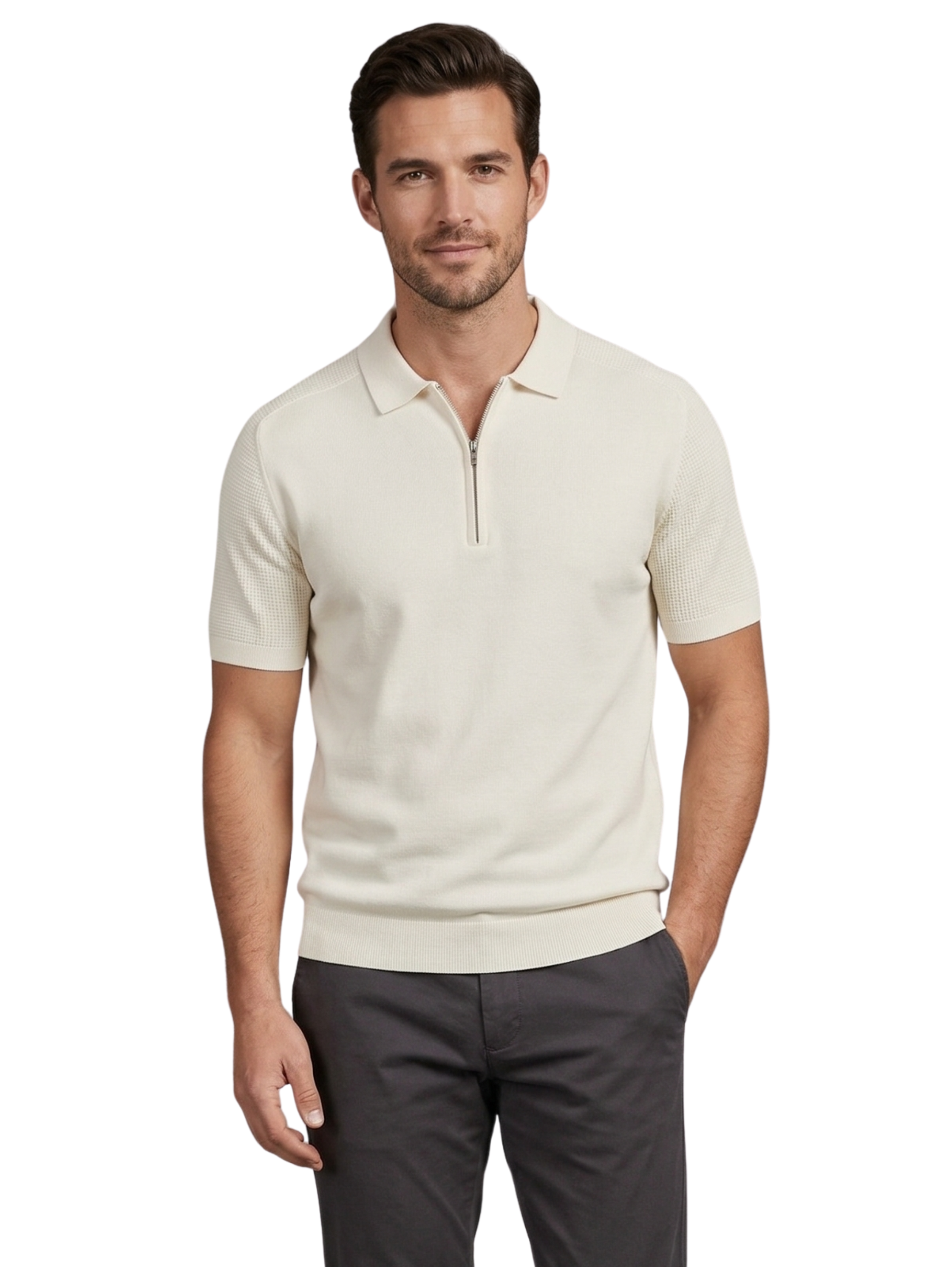 Beige Polo With Zipper