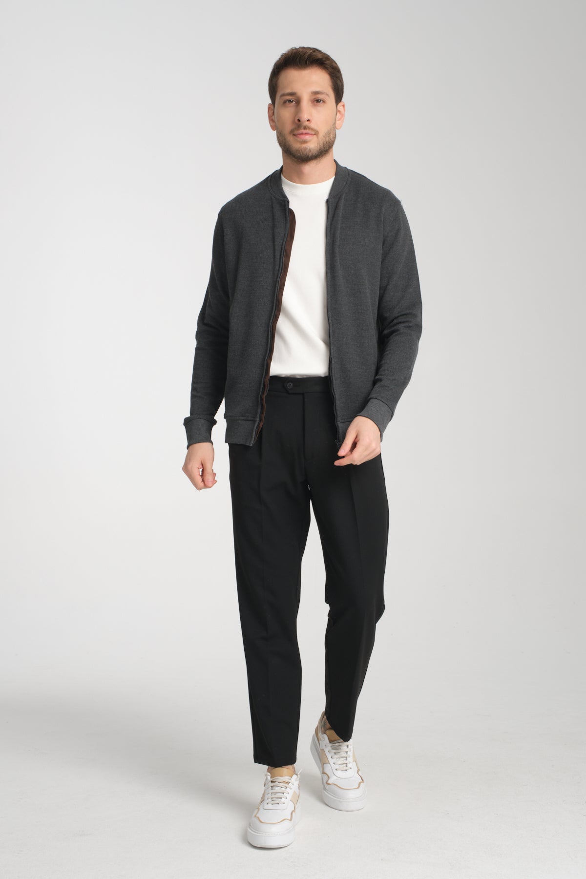 Casual Antra Heathered Zip Up Sweater Jacket With Side Pockets