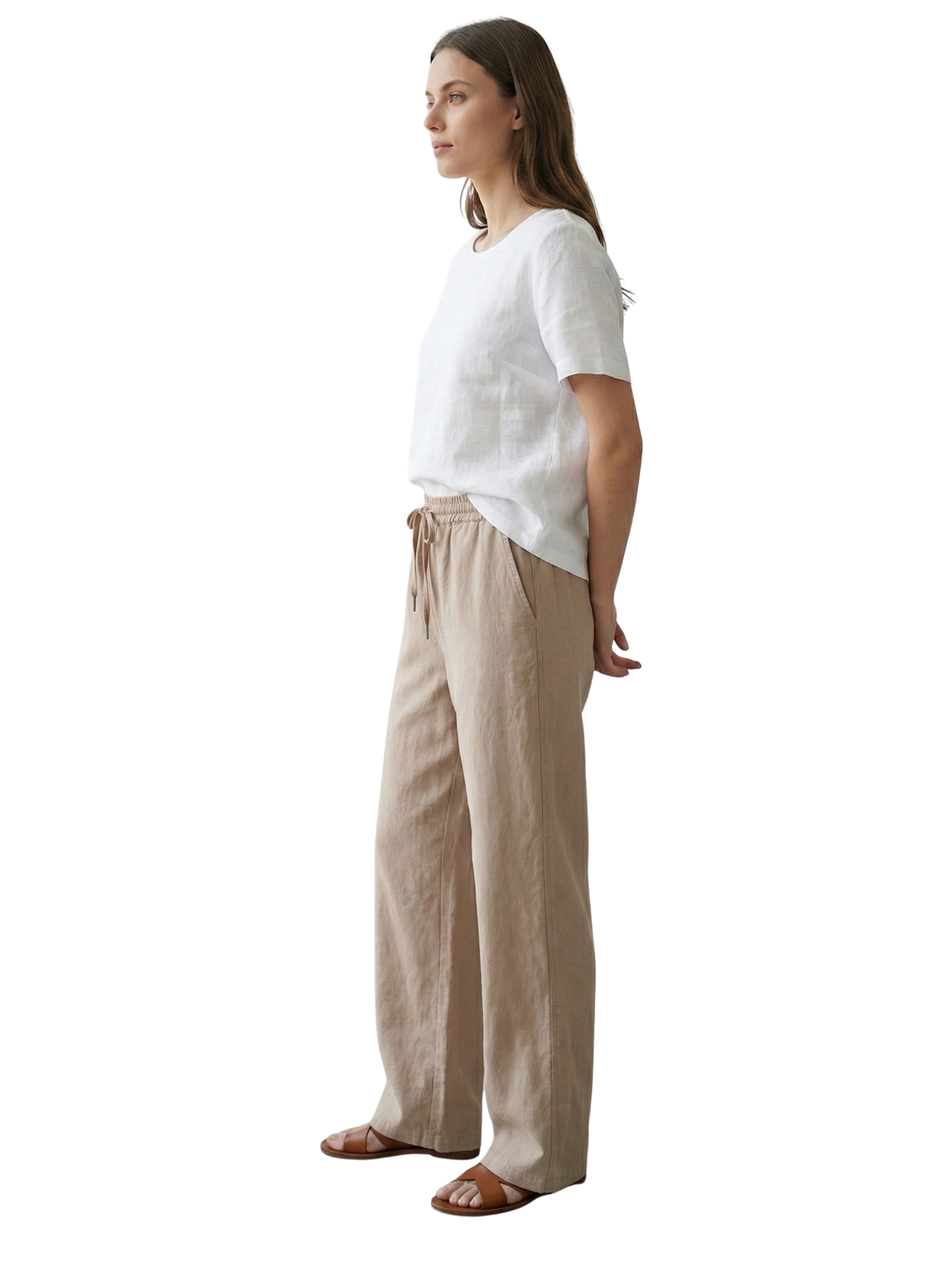 Light Brown Loose Fit Pant With Elastic Waist