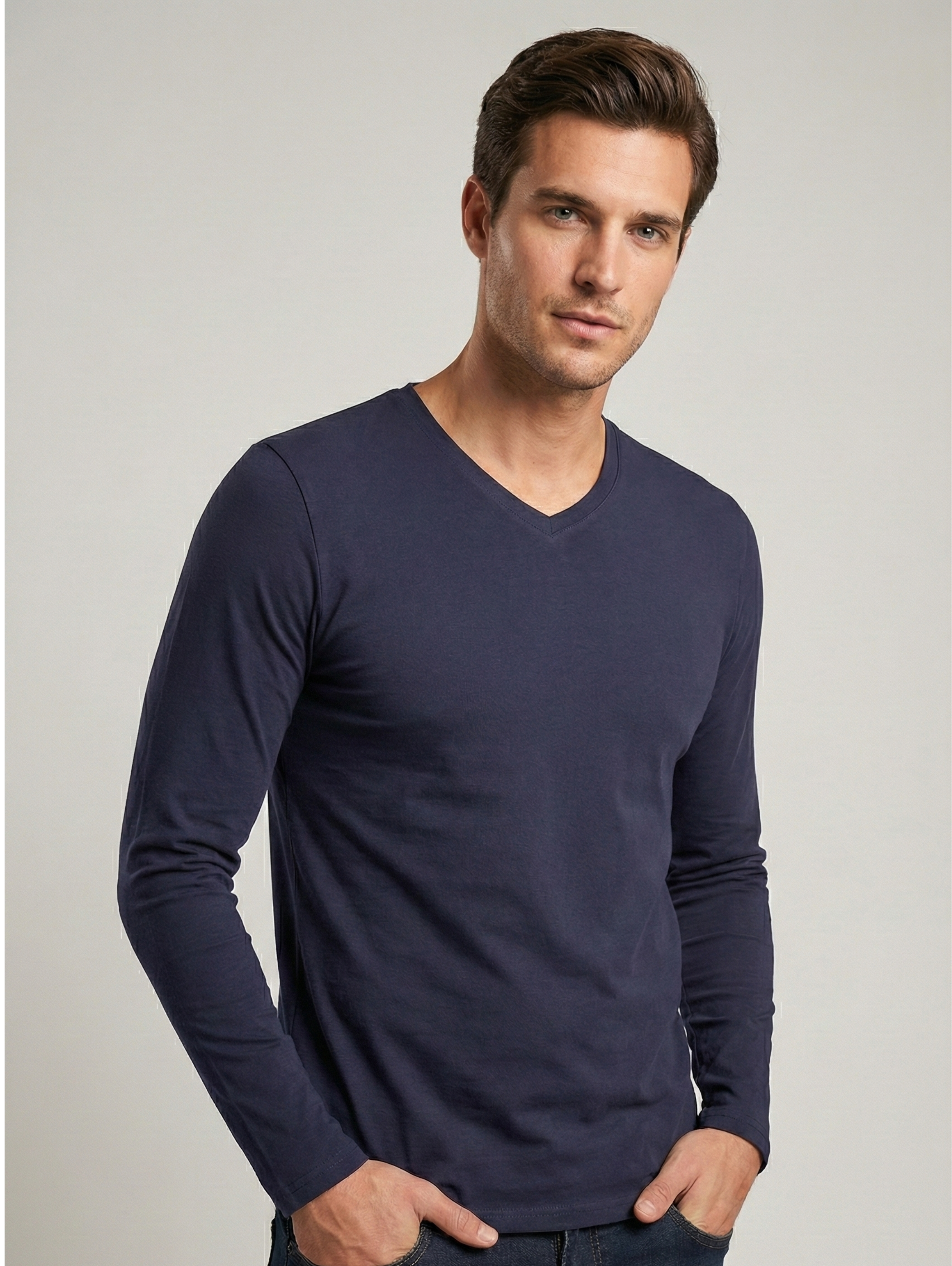 Jack Dapper Long Sleeved Navy Basic V-Neck