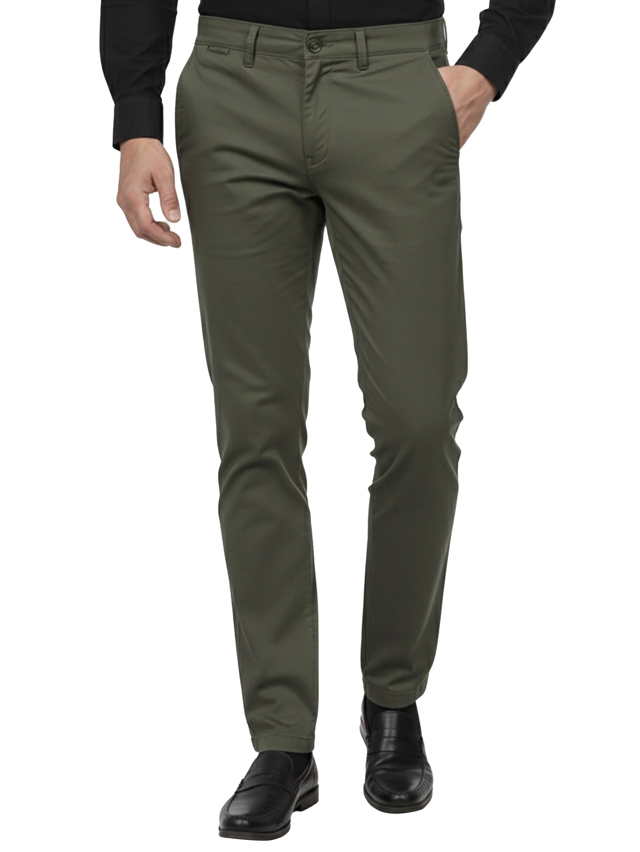 Olive Casual Chino Pant with Zipper & Button to Close