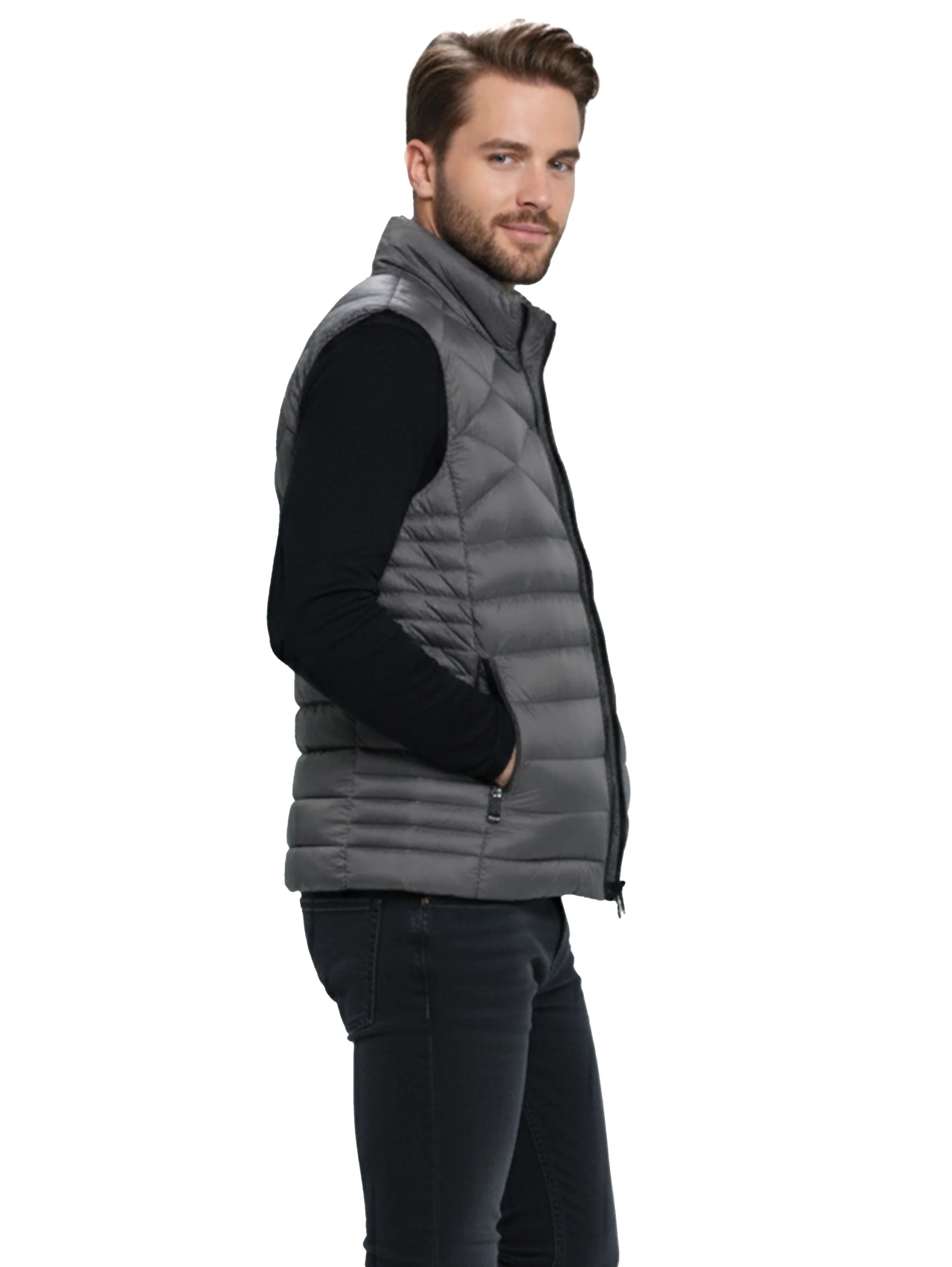 Dark Grey Quilted Puffer Vest With Zipper To Close