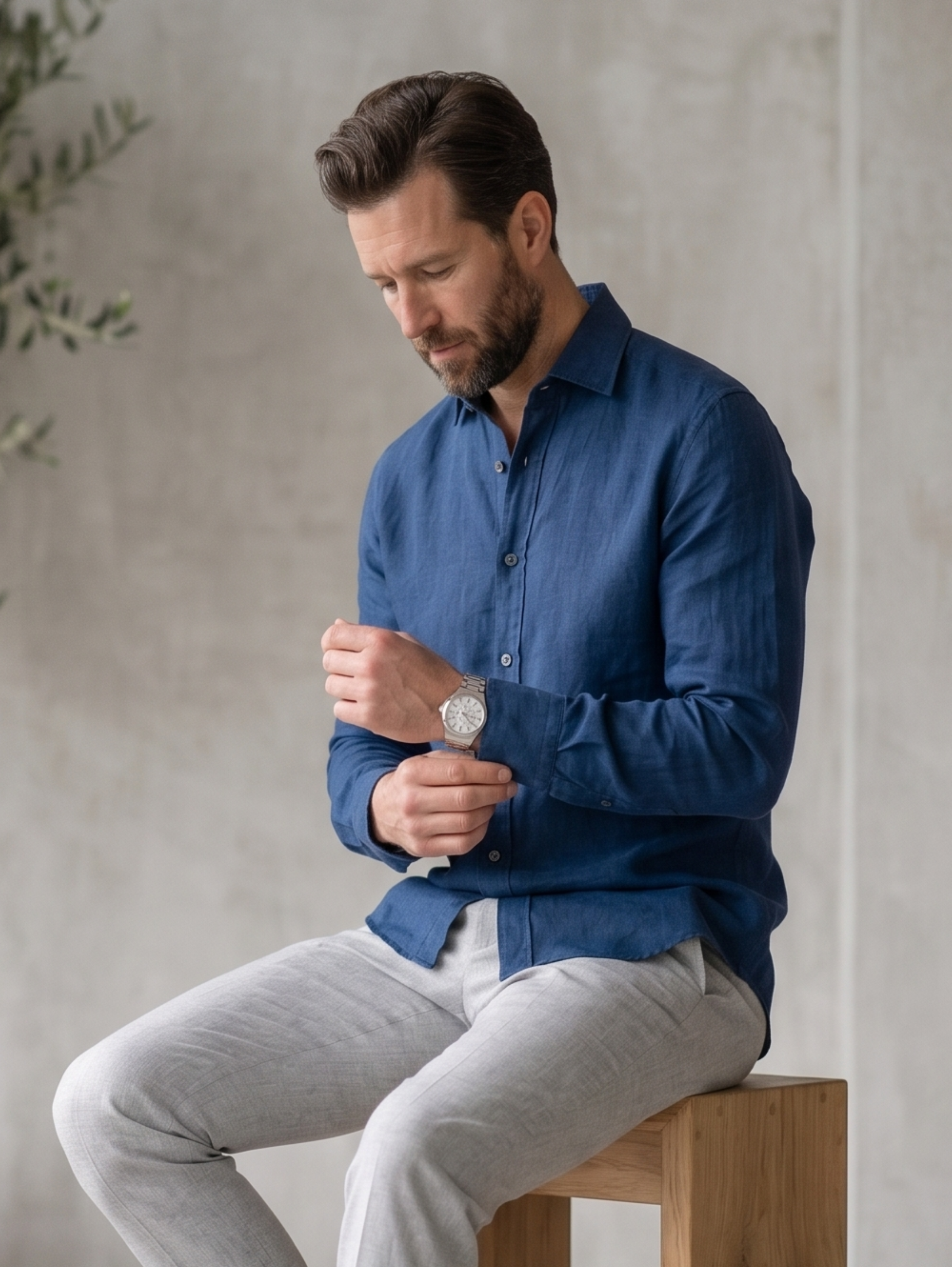 Navy Long Sleeved Linen Shirt