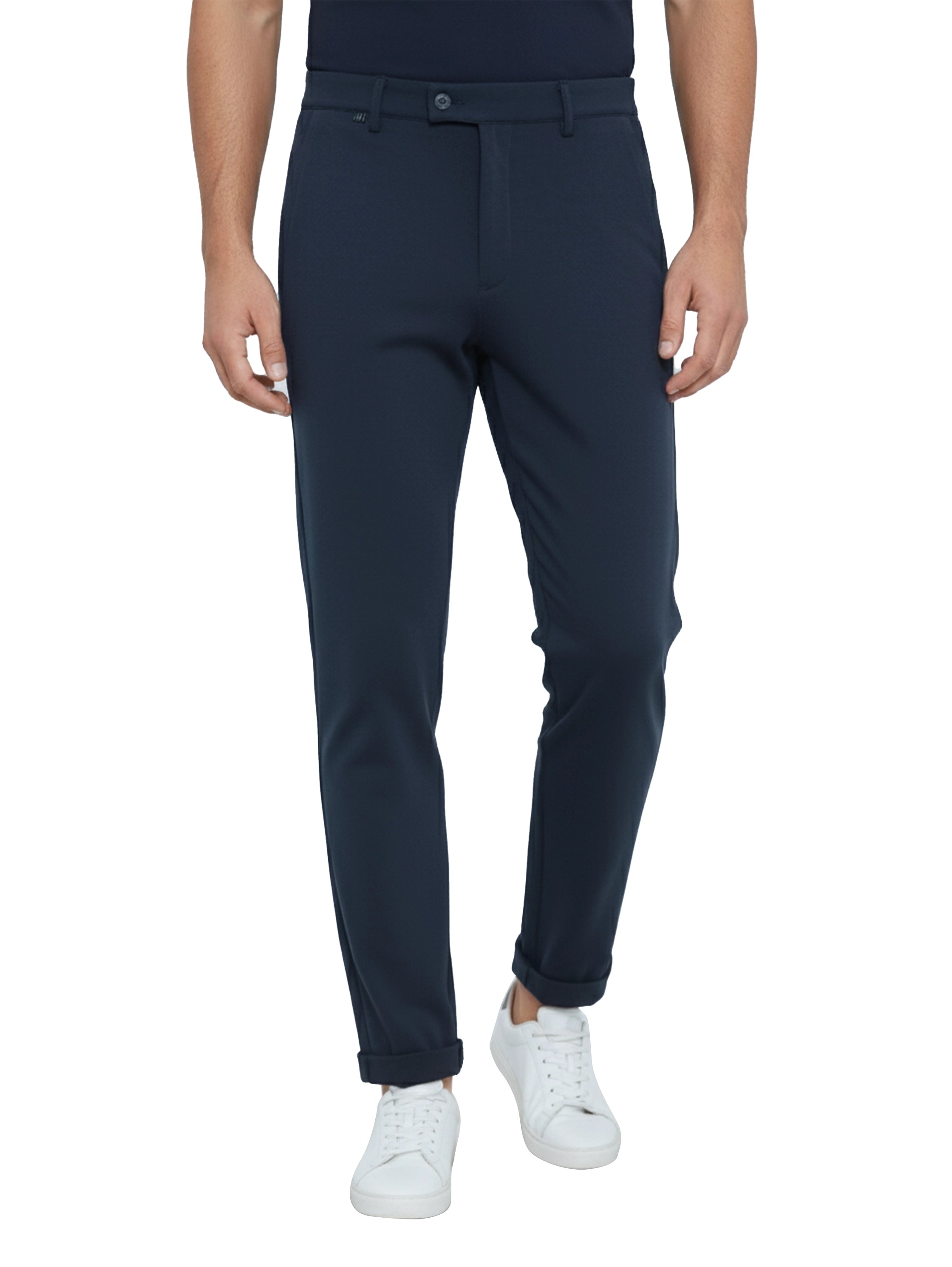Slim Fit Navy Pant With Ankle-Length