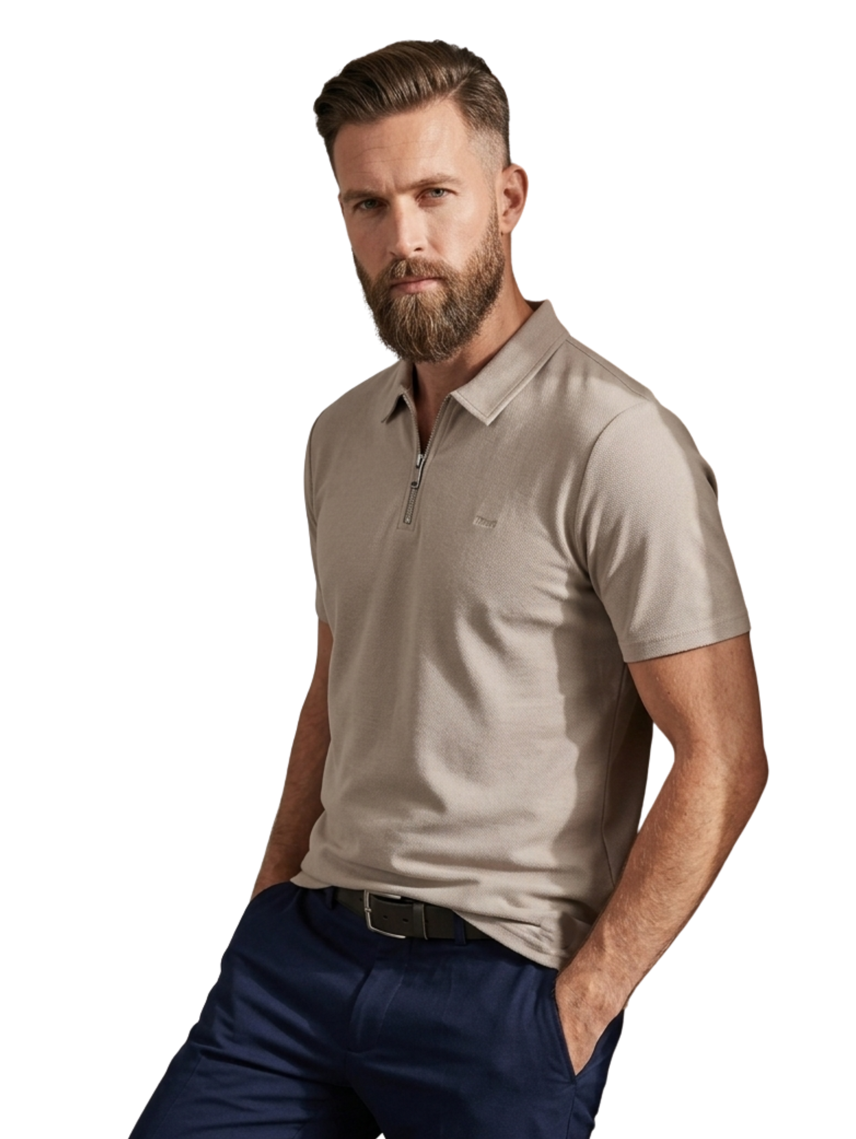 Grey Slim Fit Short Sleeved Polo With Zipper