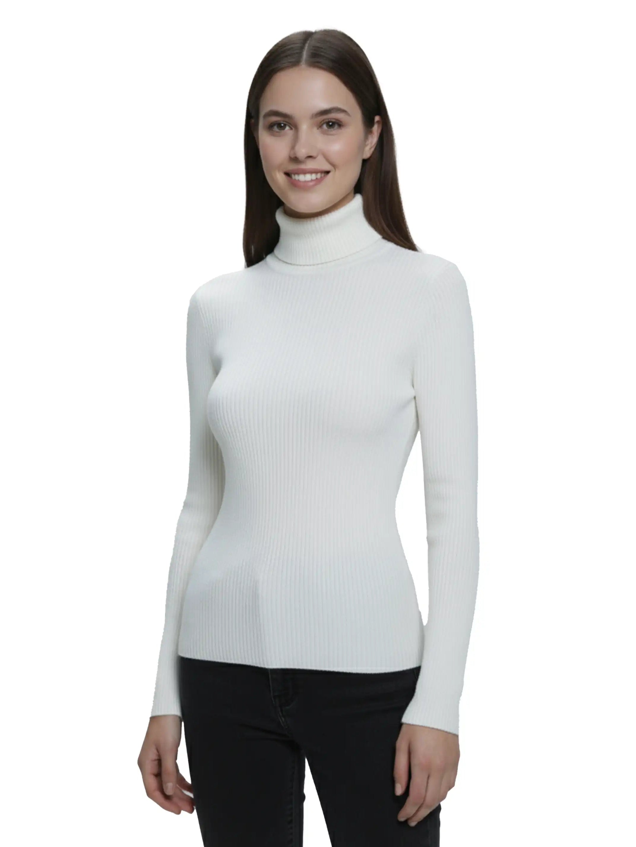 White Basic High Neck Sweater