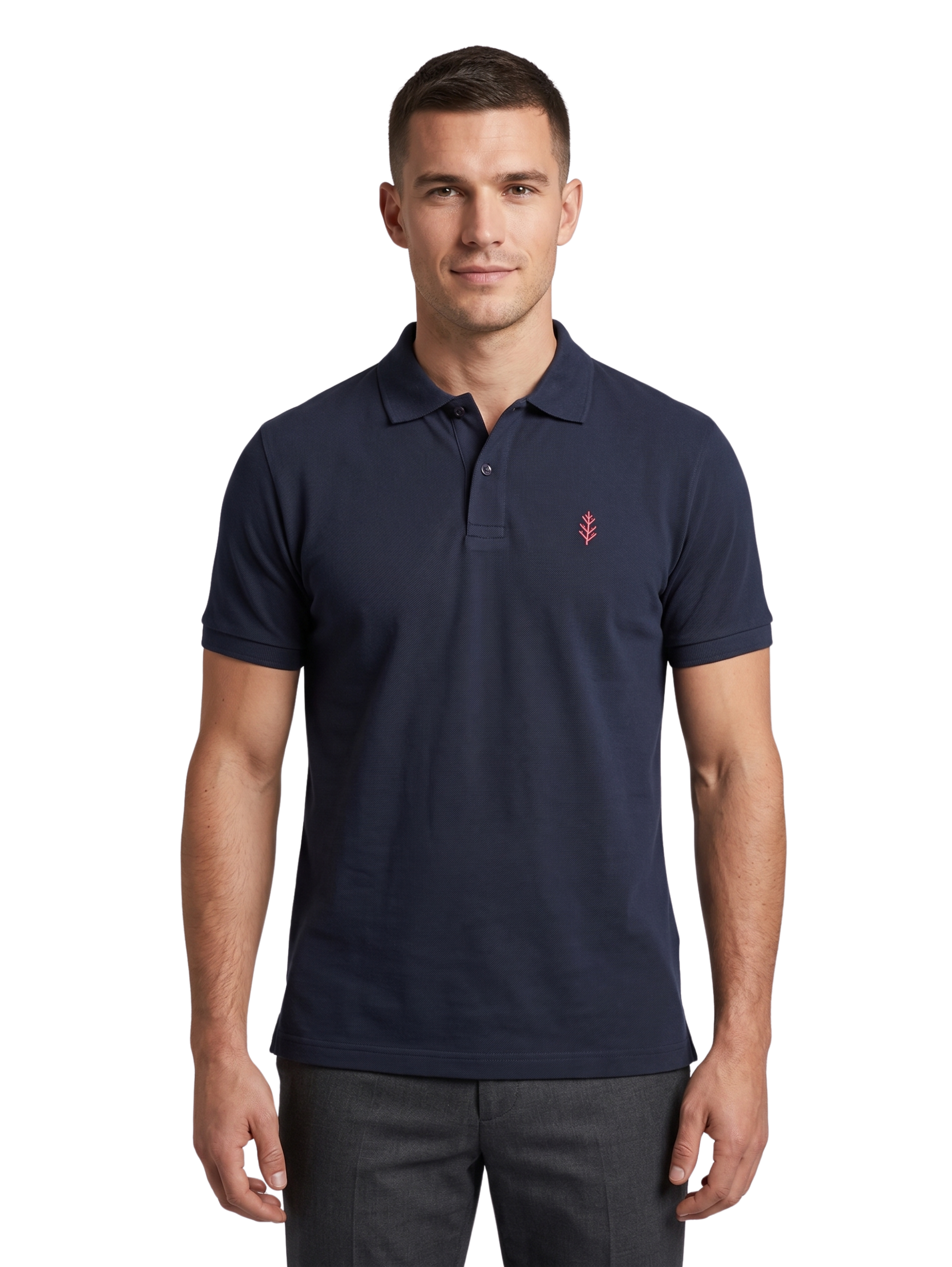 Navy Short Sleeved Polo With Two Button To Close