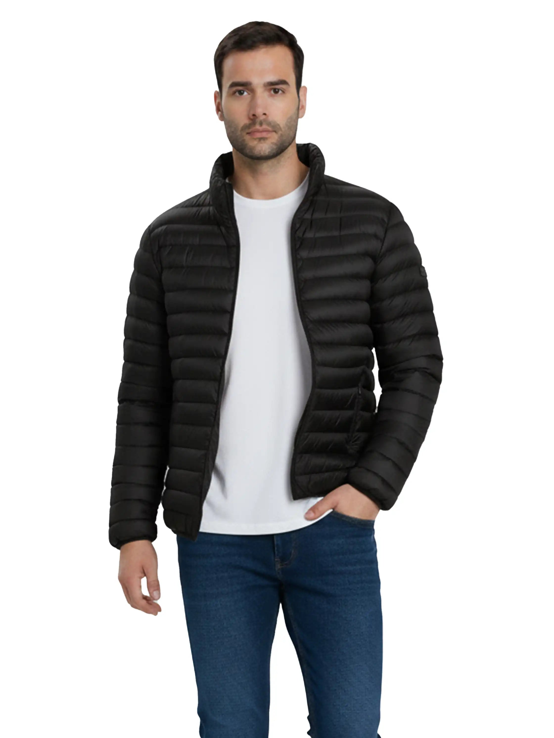 Black Padded Puffer Jacket With Zipper to Close