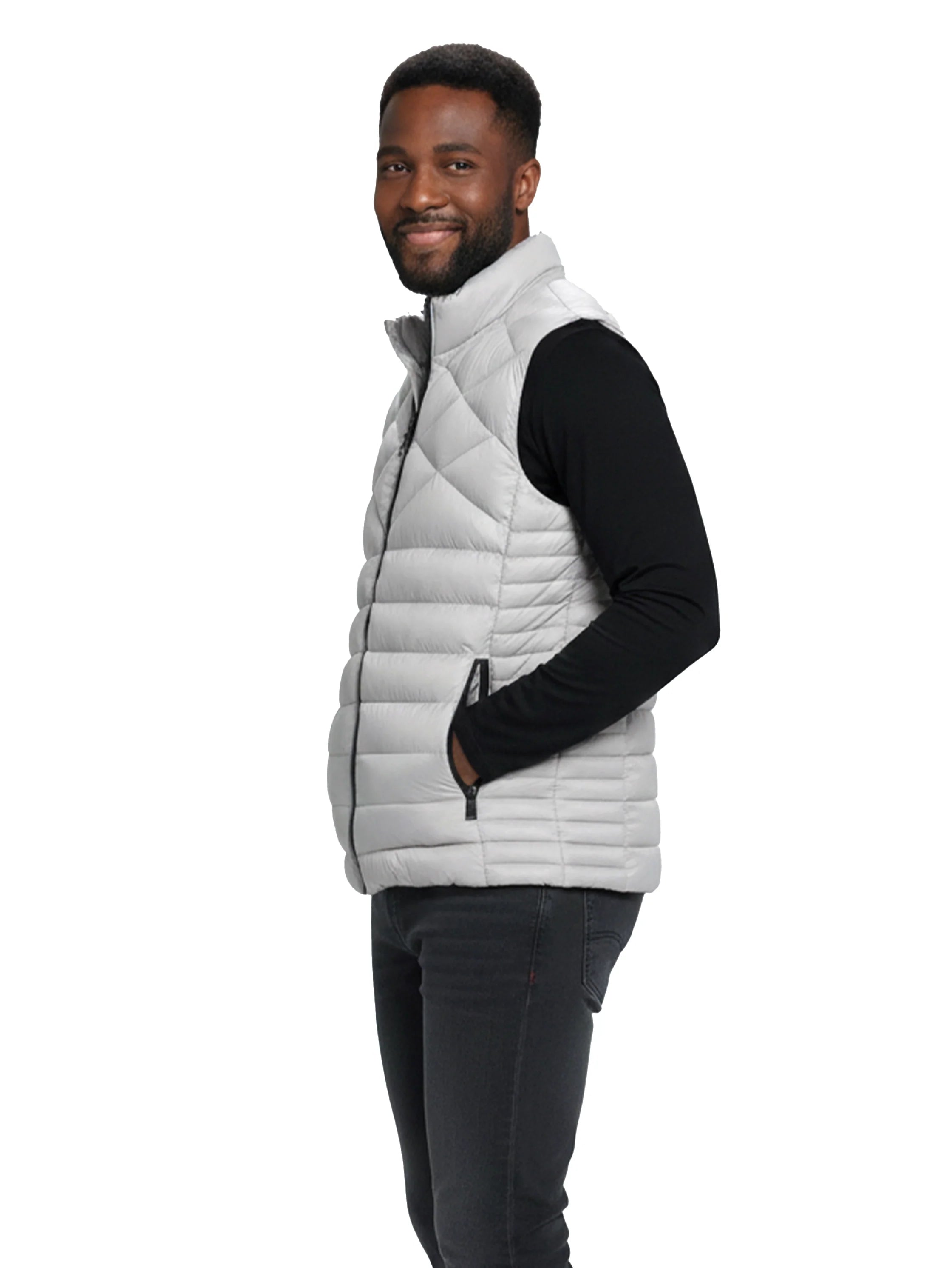 Light Grey Quilted Puffer Vest With Zipper To Close