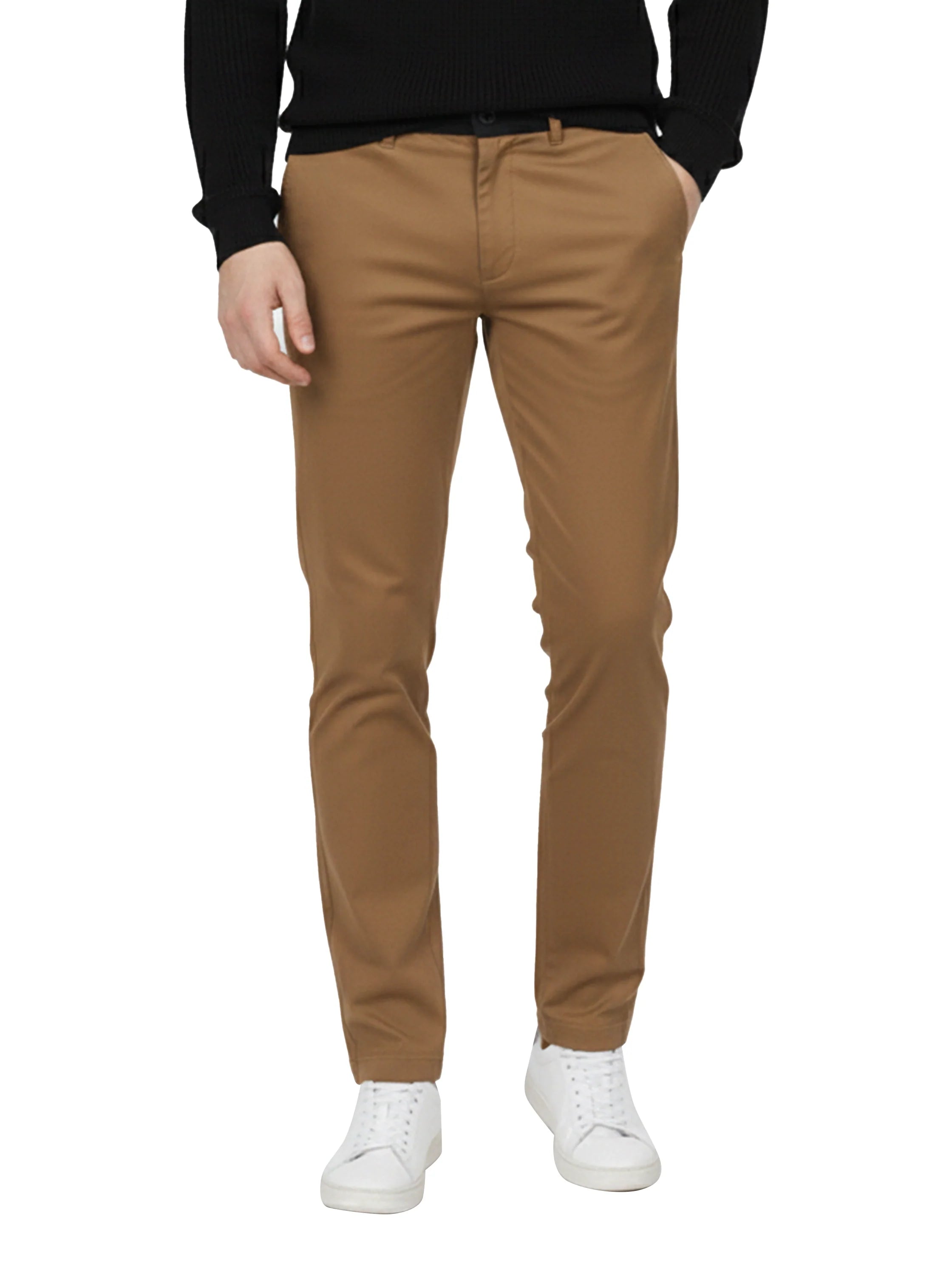 Brown Casual Chino Pant with Zipper & Button to Close