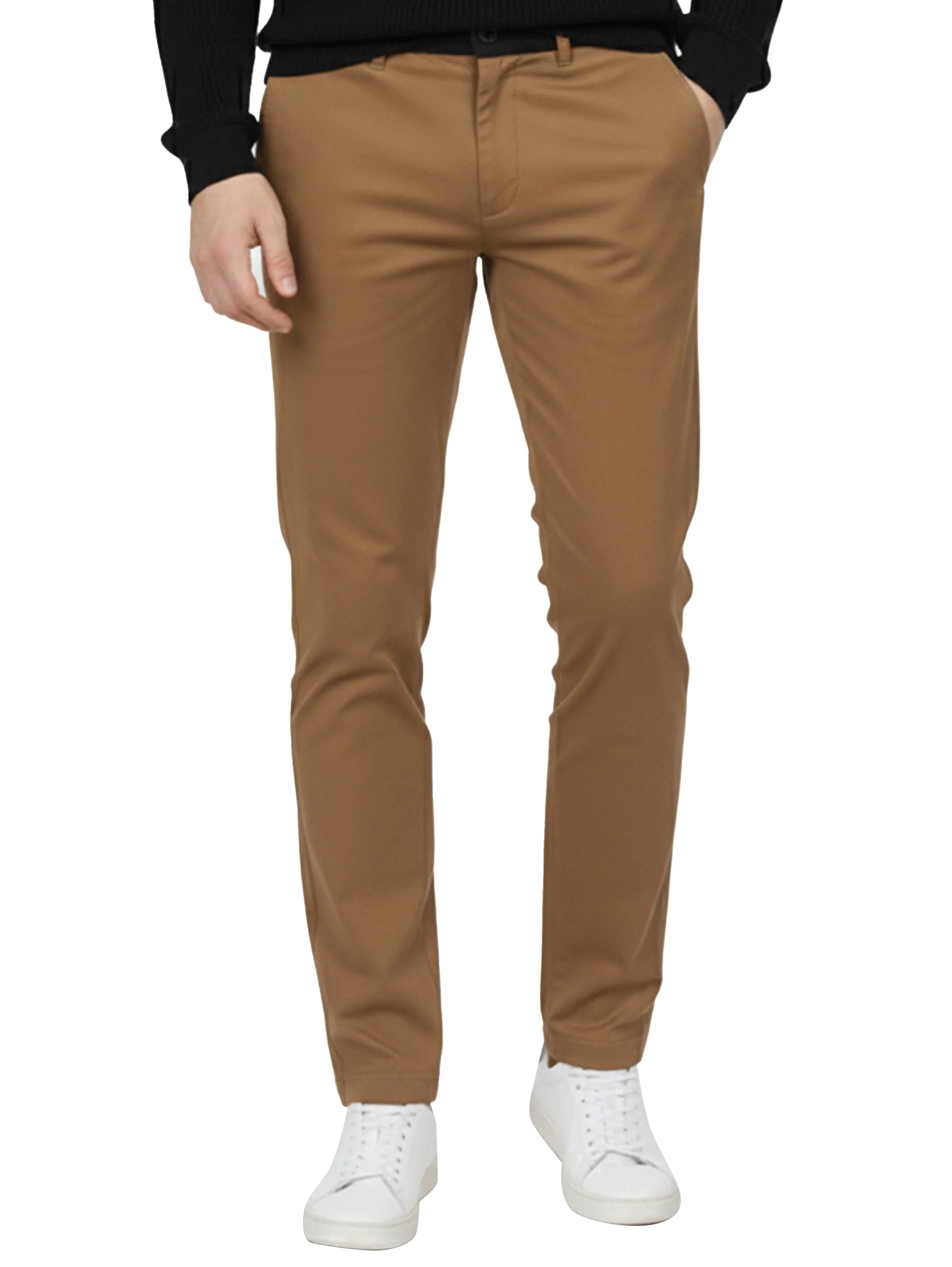 Brown Casual Chino Pant with Zipper & Button to Close